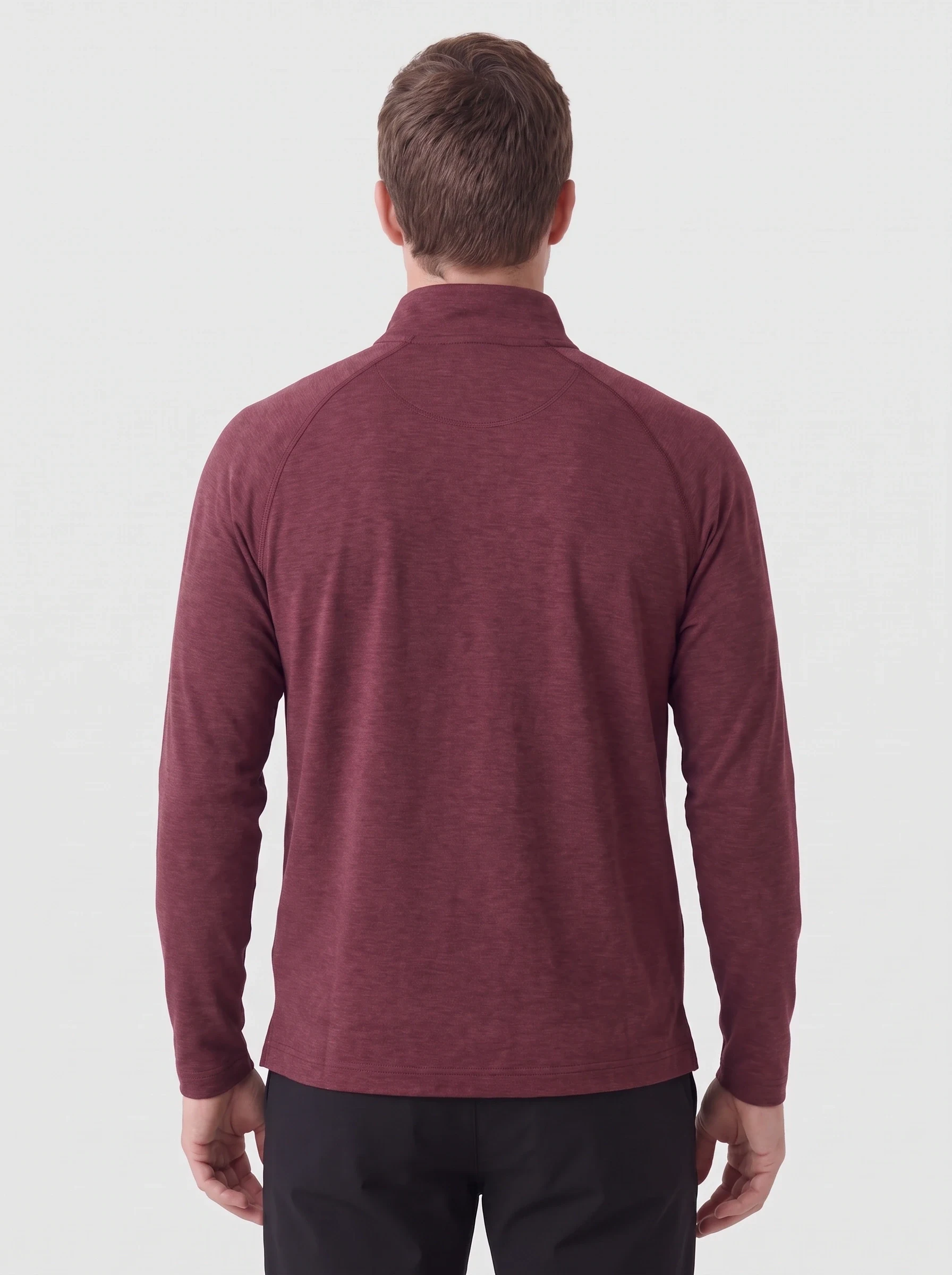 Wine Melange Half Zip, men zip tops & midlayers, back view