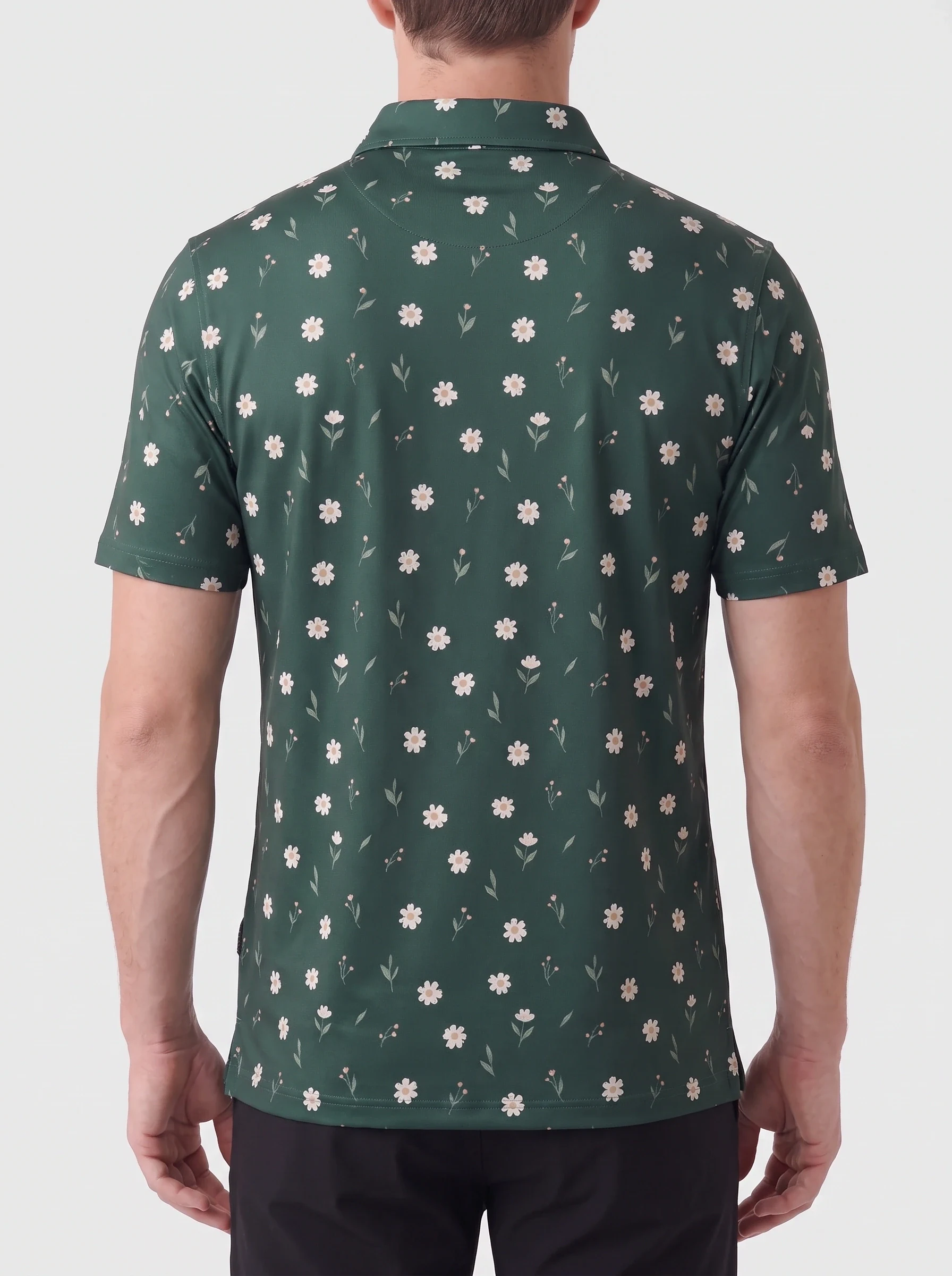 Forest Meadow Print Polo, men printed polos, back view