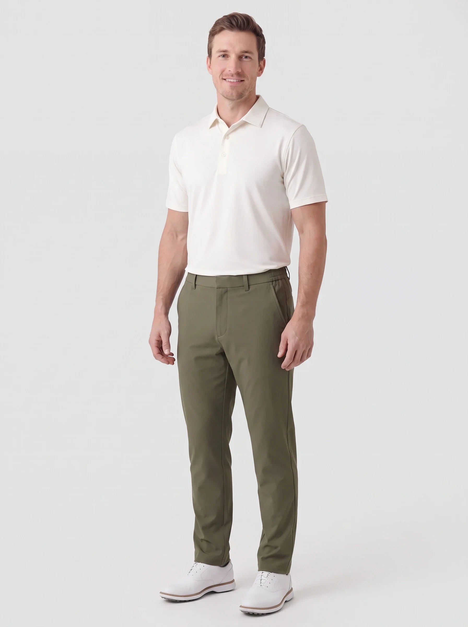 Olive Hybrid Waist Trouser, men pants & trousers, front view