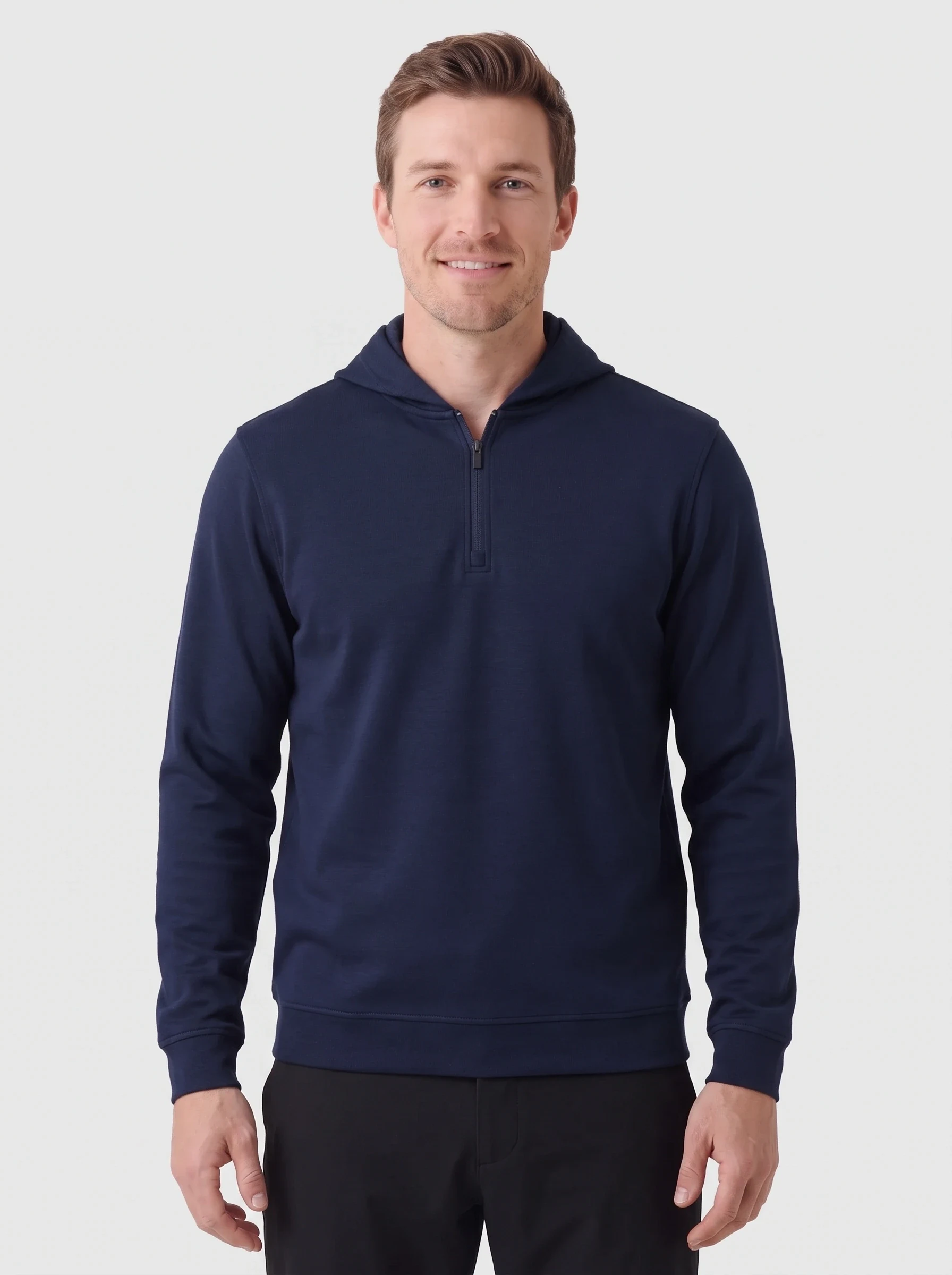 Navy Double Knit Shawl Zip, men zip tops & midlayers, front view