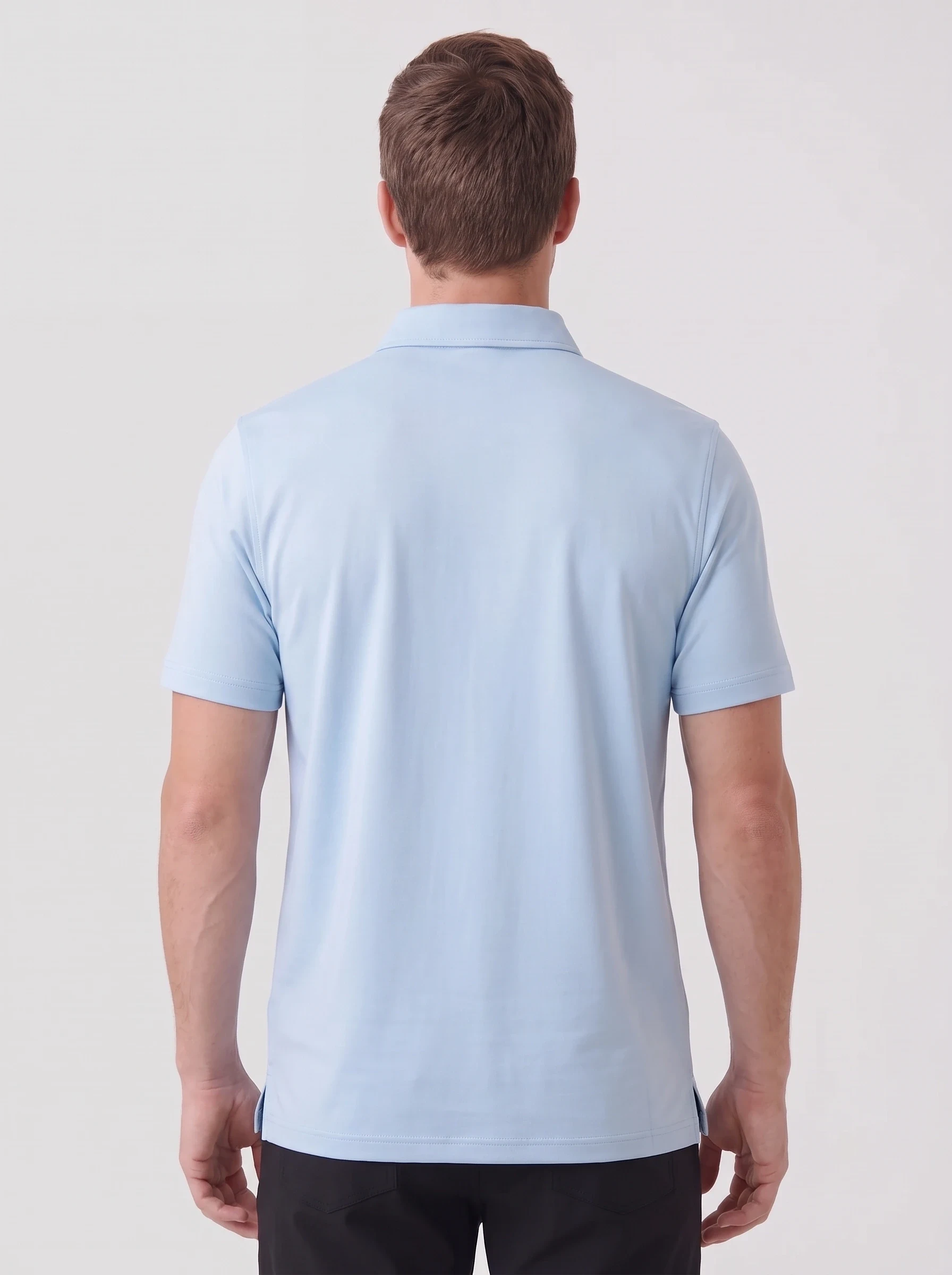 Ice Blue Chest Pocket Polo, men solid polos, back view