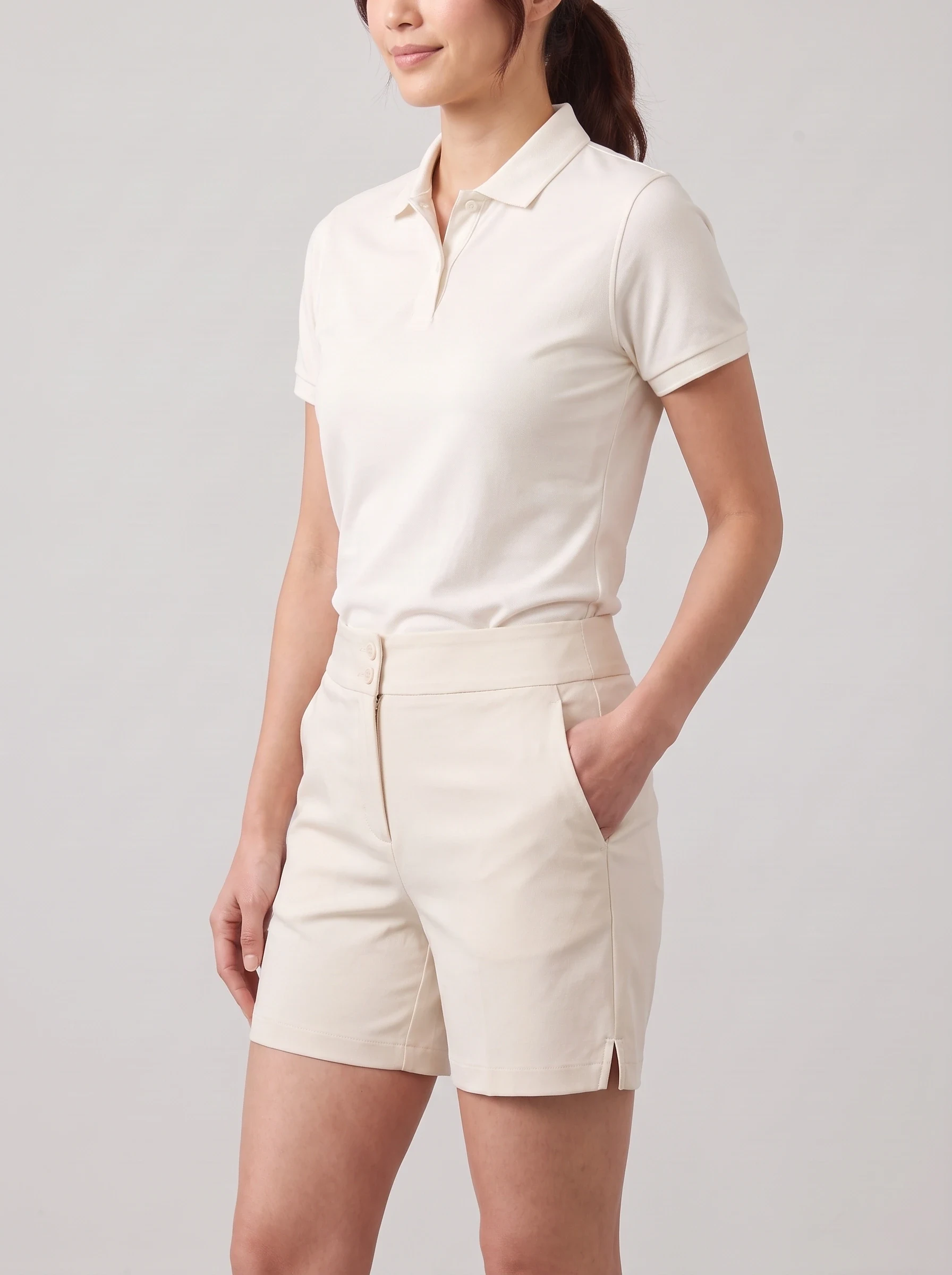 Cream Double Button Golf Short, women shorts, side view