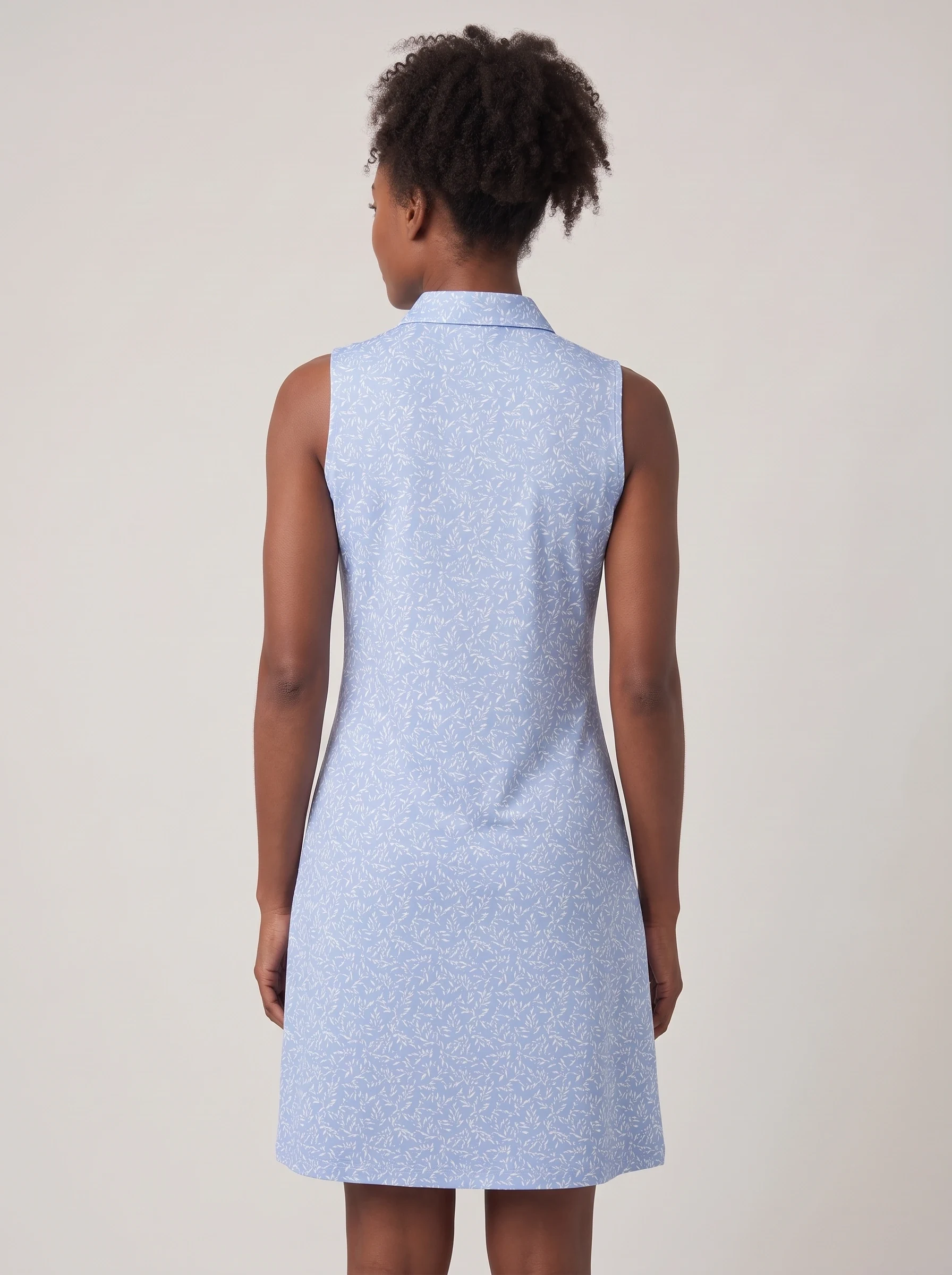 Blue Micro Leaf Golf Dress, women golf dresses, back view