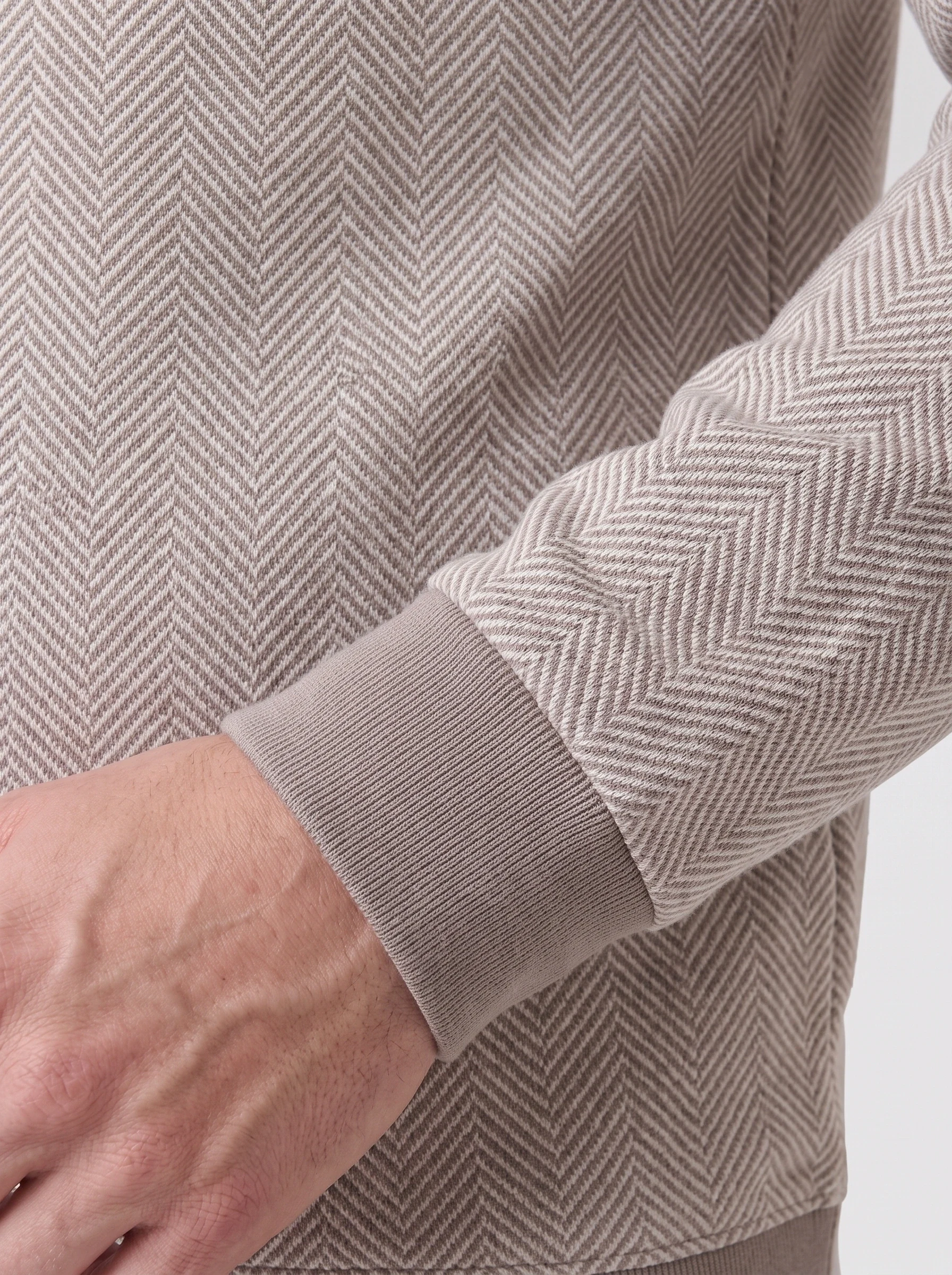 Oatmeal Herringbone Midlayer, men zip tops & midlayers, Knitted herringbone and cuff finish detail