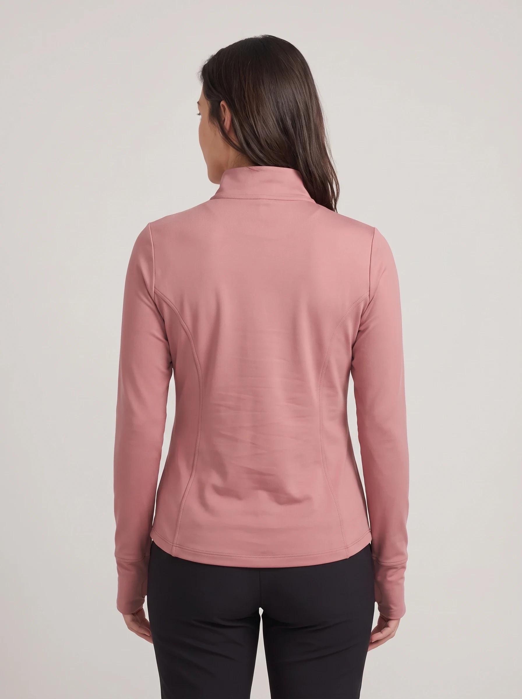 Rose Contour Seam Half Zip, women zip tops & midlayers, back view