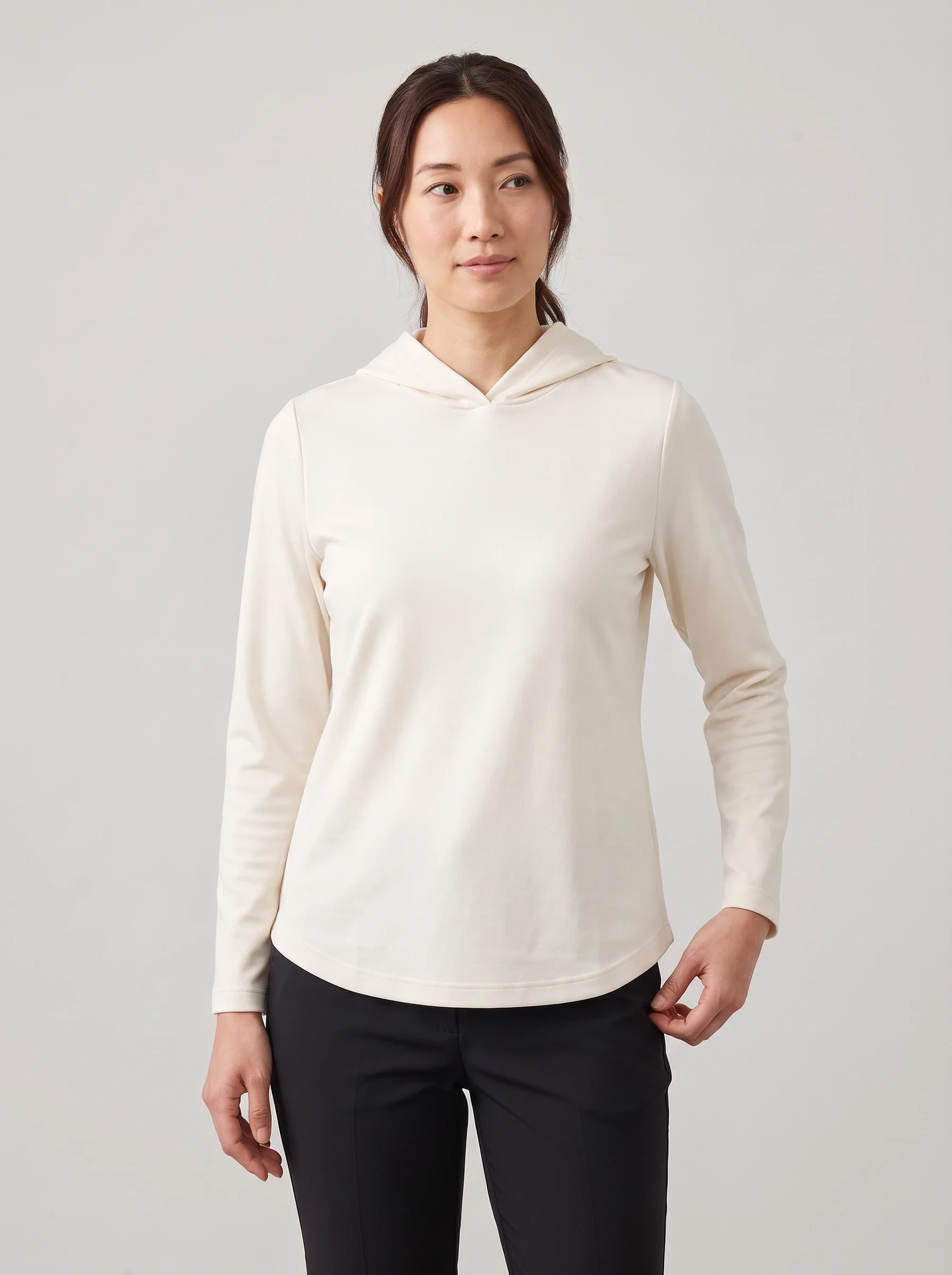 Cream Split Back Hoodie, women hoodies, front view