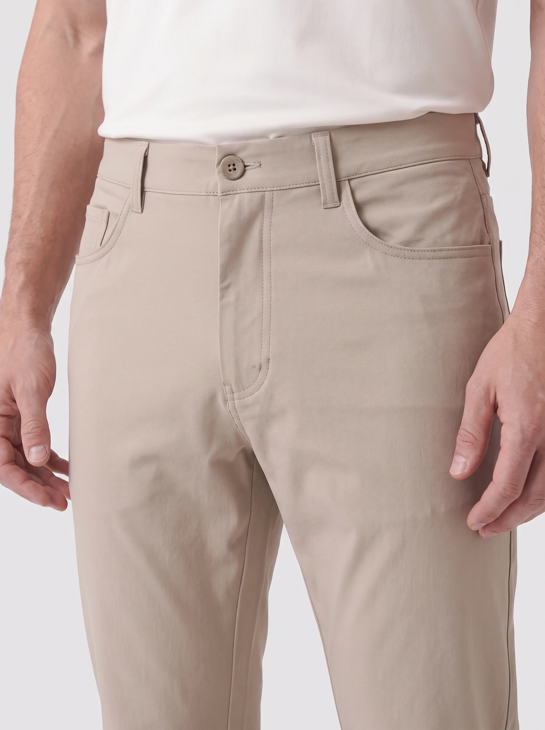 Sand Straight Leg Golf Trouser, men pants & trousers, Waistband, fly and belt loops detail