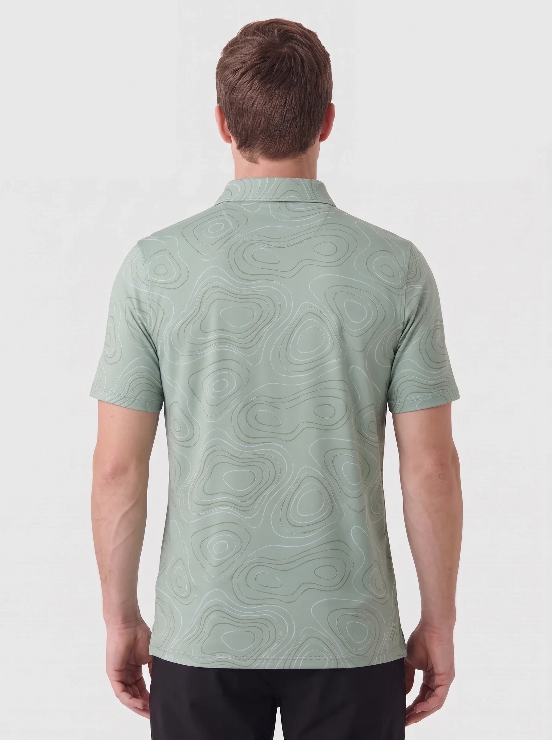 Sage Contour Print Polo, men printed polos, back view