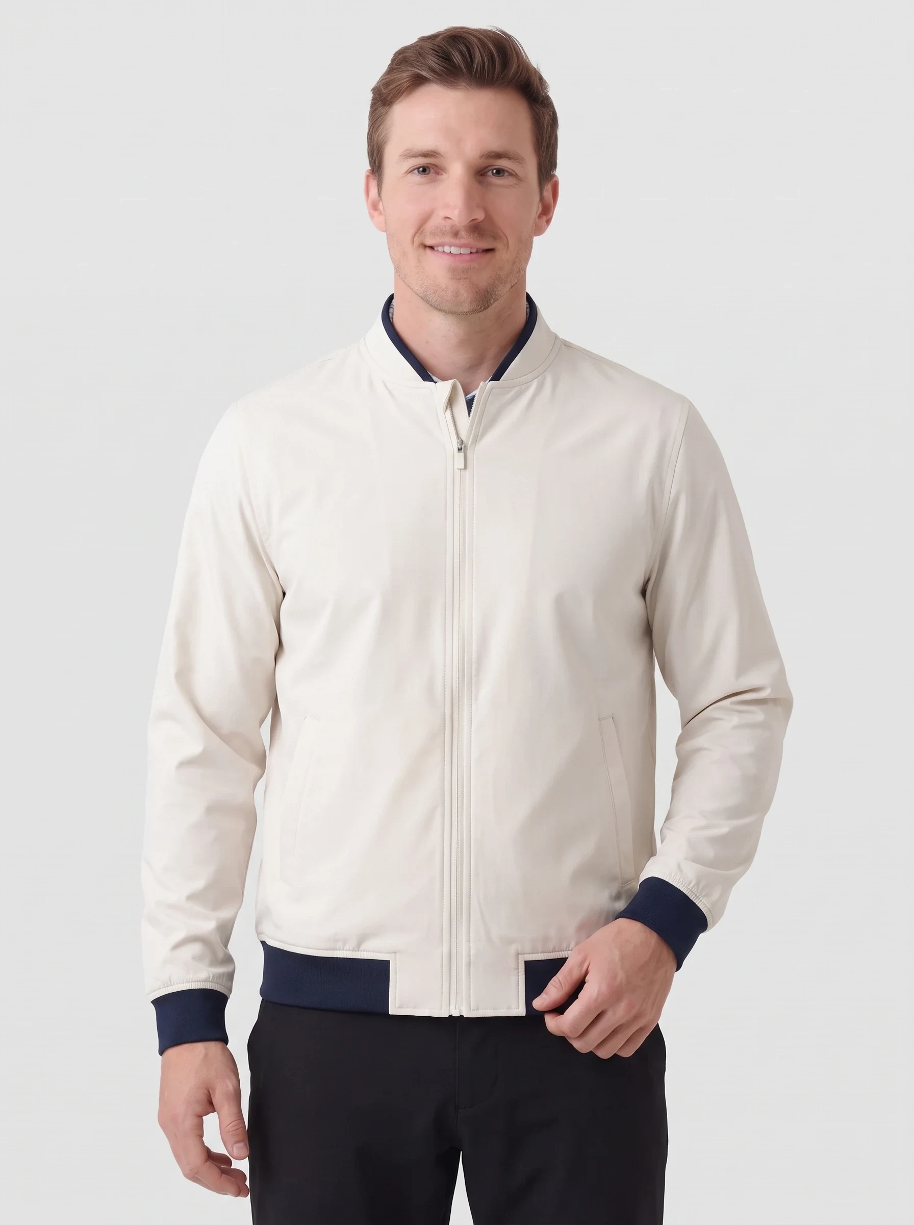 Ivory Bomber Golf Jacket, men outerwear, front view