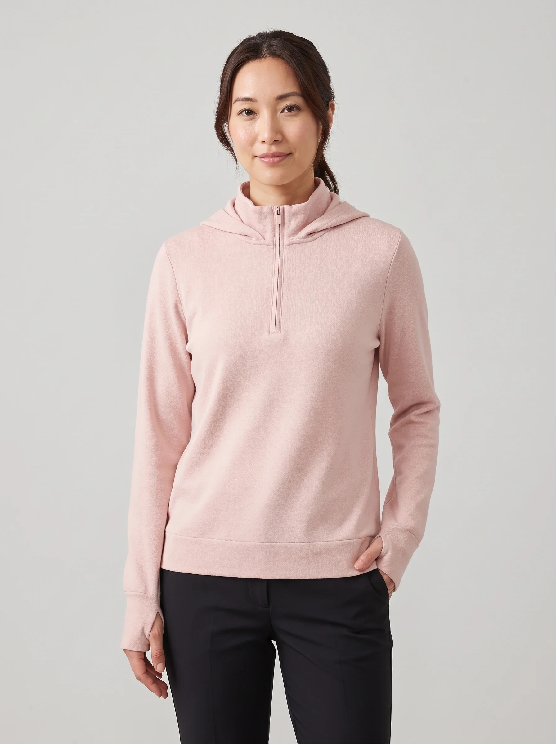 Blush Half Zip Hoodie, women hoodies, front view