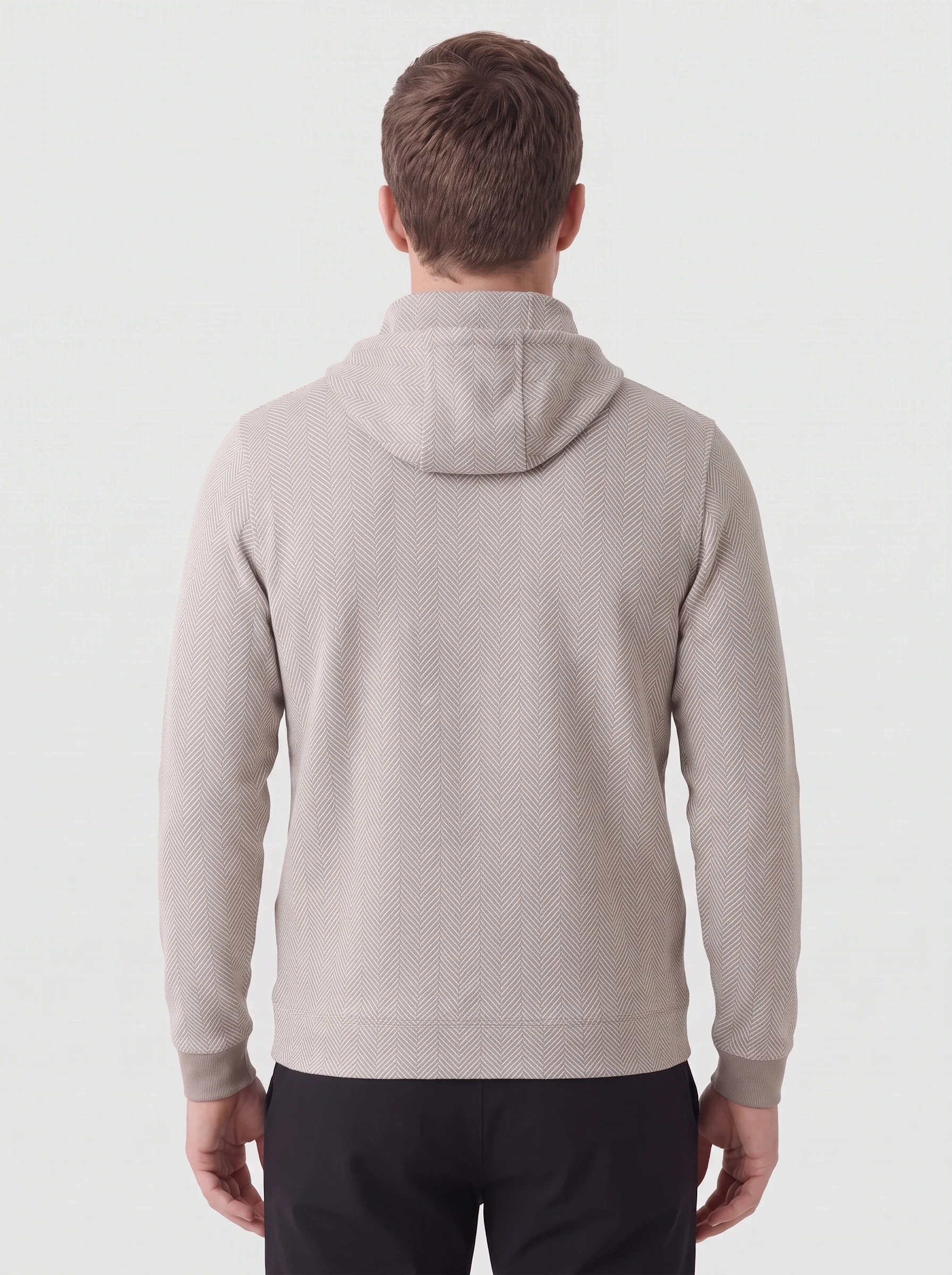 Oatmeal Herringbone Midlayer, men zip tops & midlayers, back view
