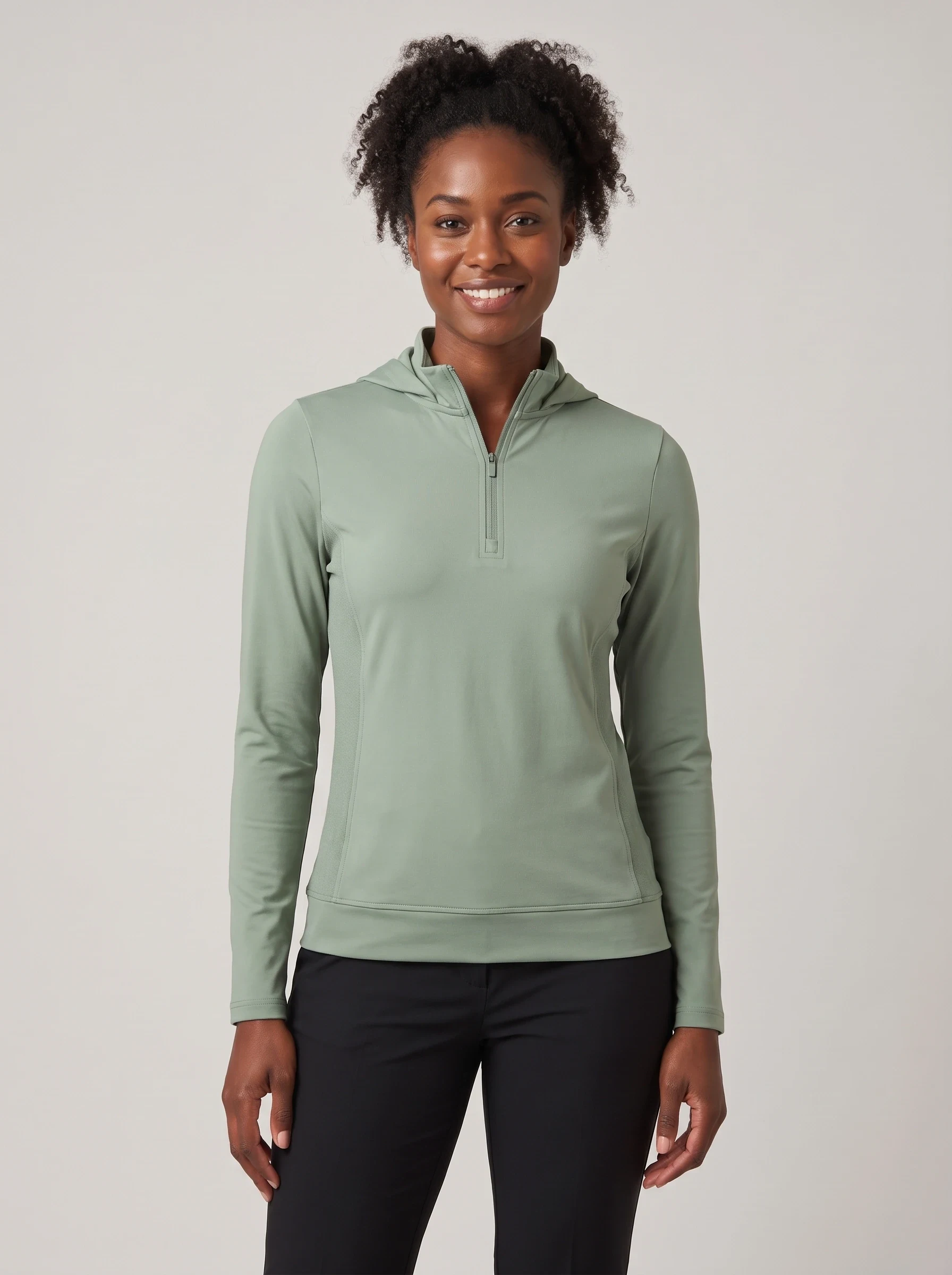 Sage Rib Panel Half Zip, women zip tops & midlayers, front view