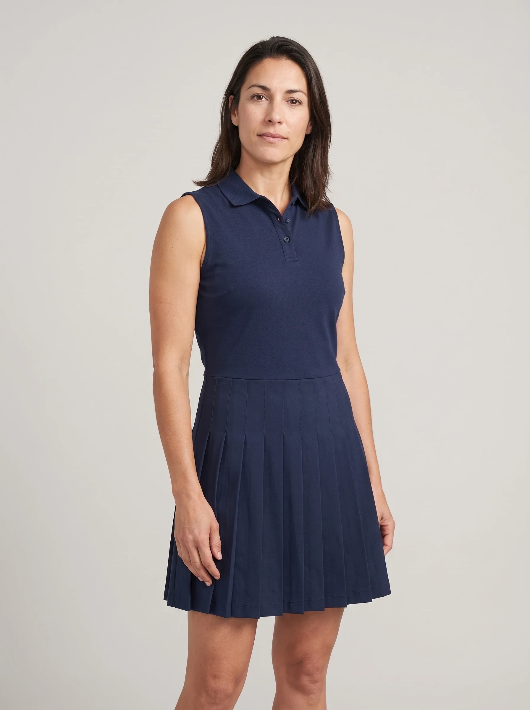 Navy Pleated Hem Golf Dress, women golf dresses, front view