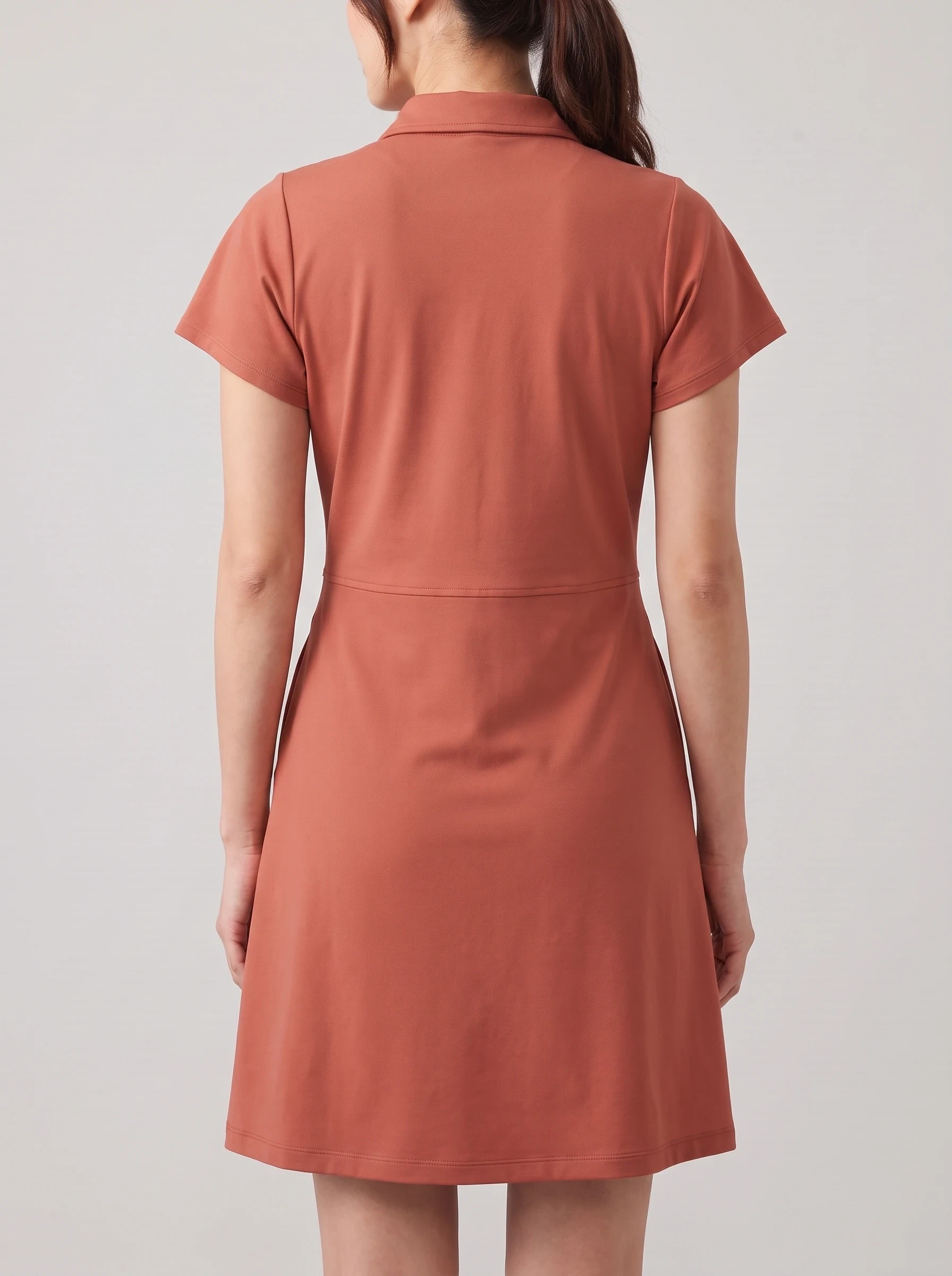 Terracotta Flutter Sleeve Golf Dress, women golf dresses & skirts, back view