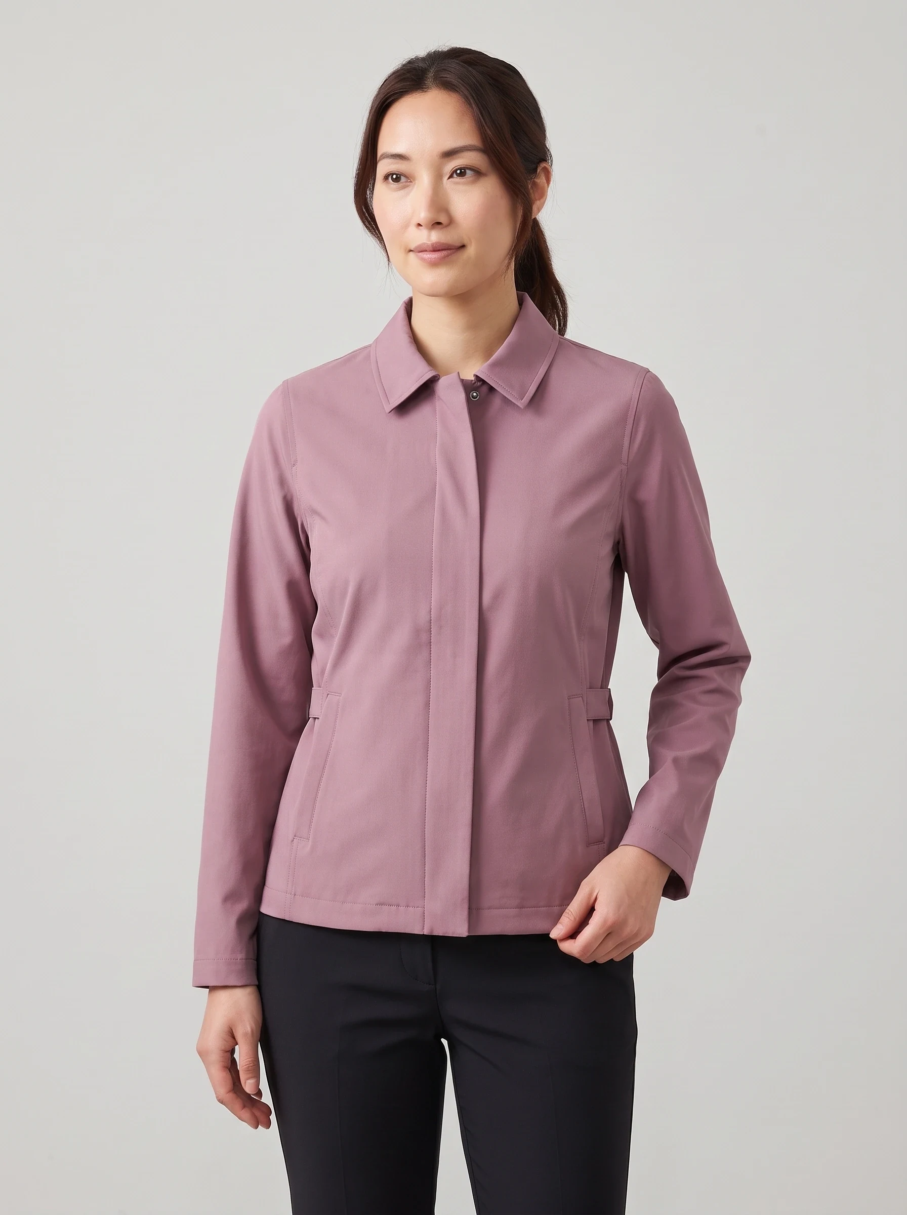 Mauve Belt Tab Golf Jacket, women outerwear, front view