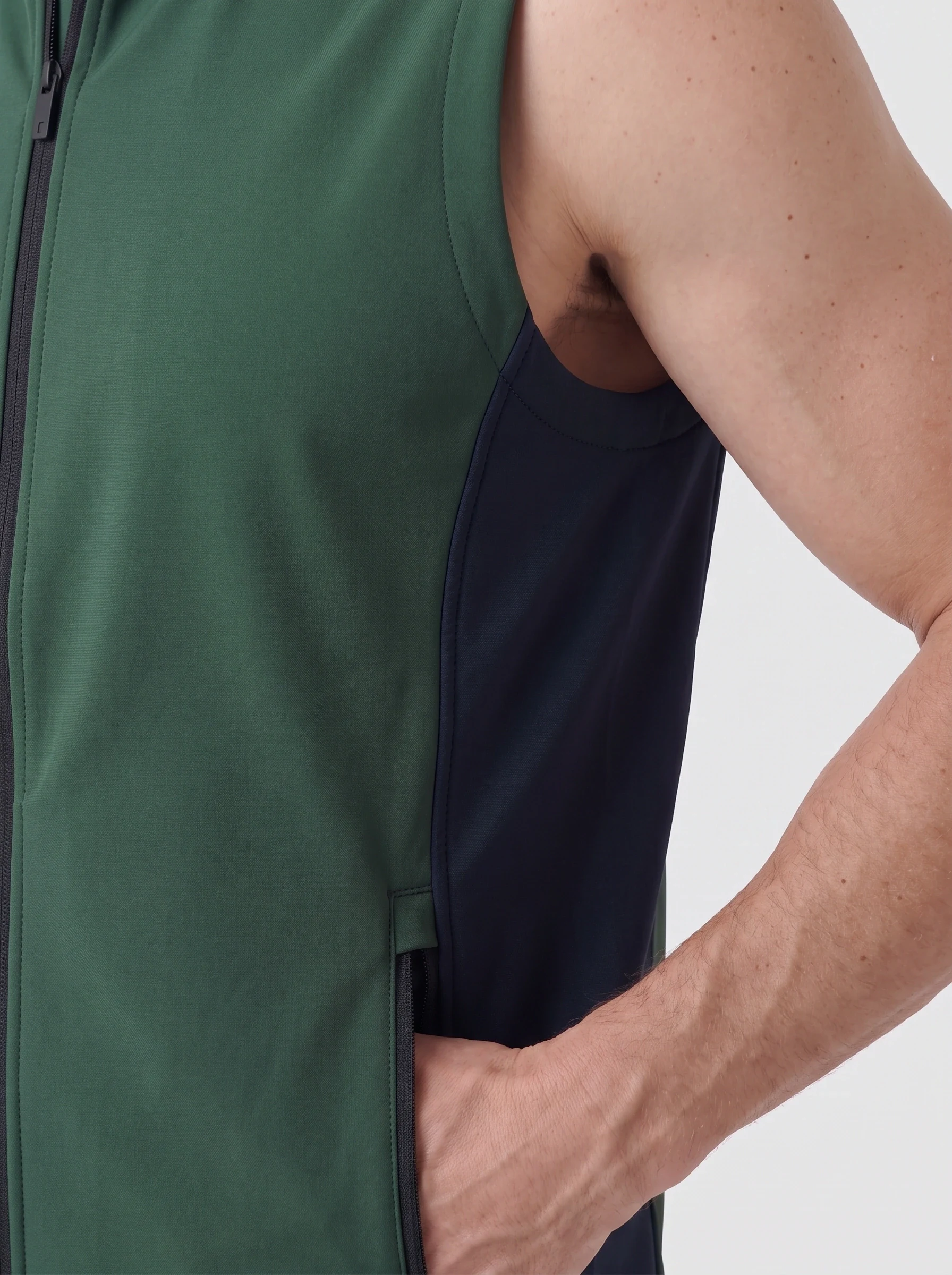 Forest Softshell Golf Vest, men outerwear, Sleeveless armhole and zipped pocket detail