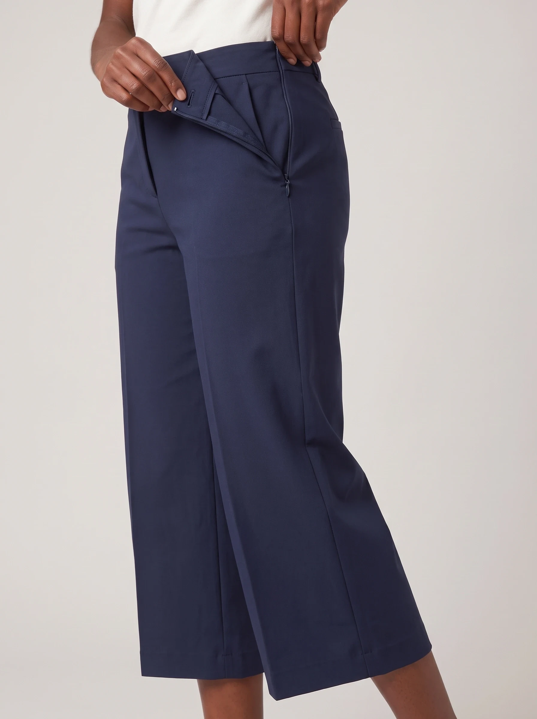 Navy Culotte Golf Pant, women pants & trousers, Cropped wide hem and concealed side zipper detail