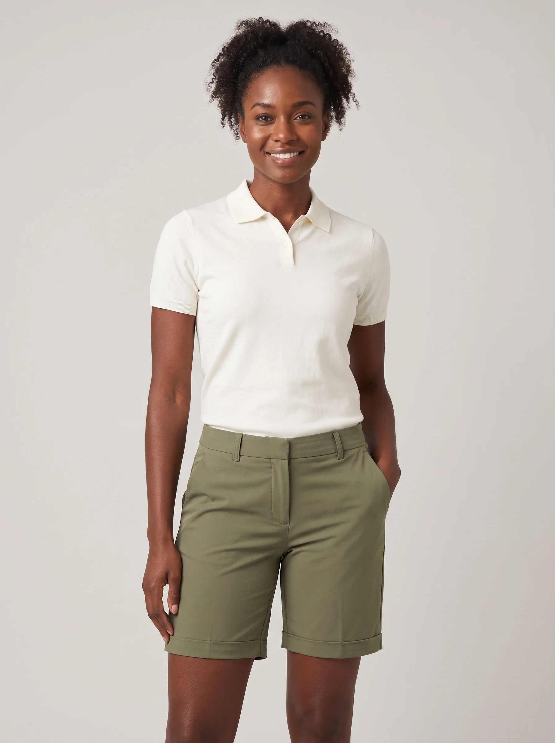 Olive Rolled Hem Golf Short, women shorts, front view