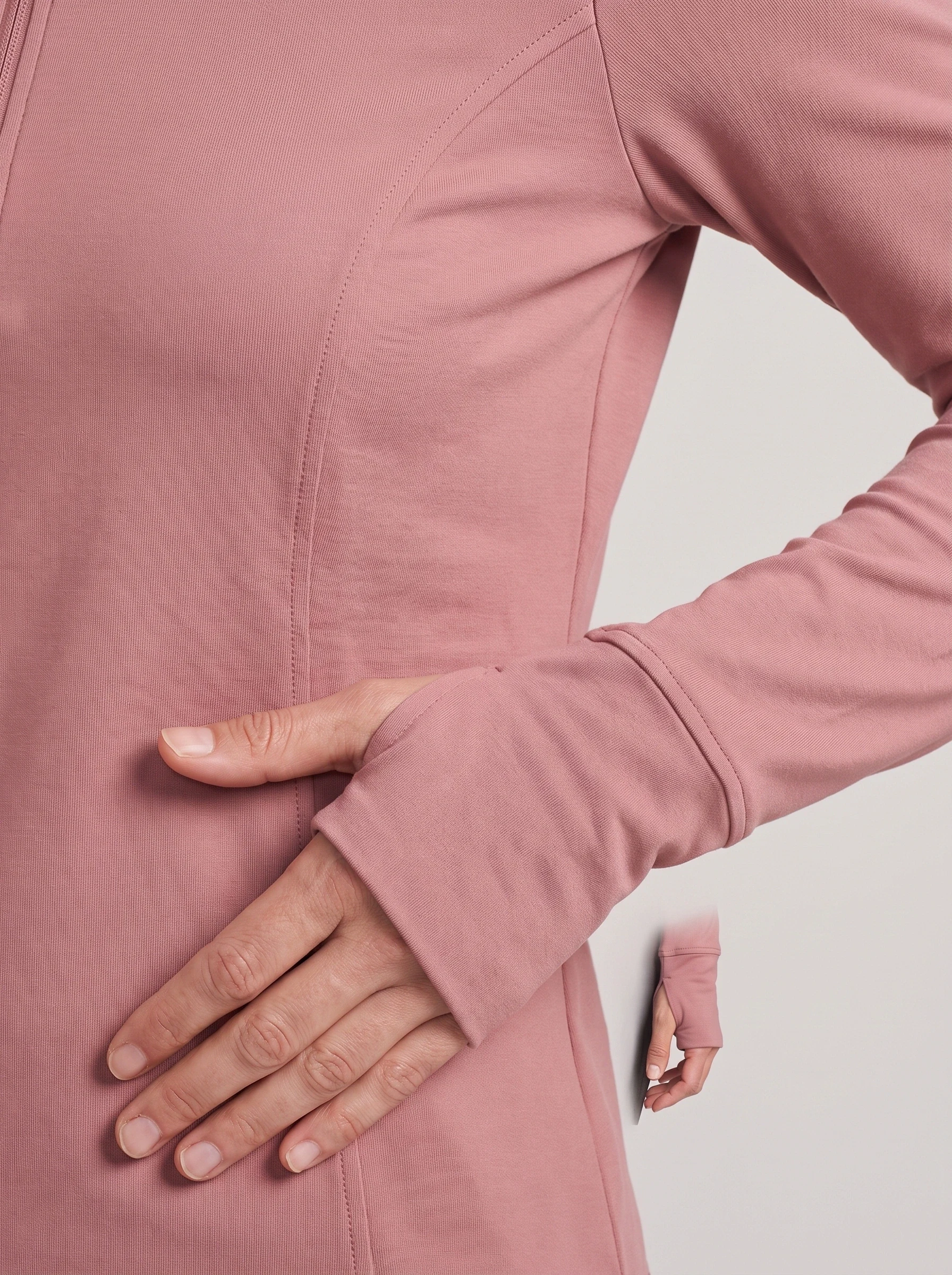 Rose Contour Seam Half Zip, women zip tops & midlayers, Princess seam and thumbhole cuff detail