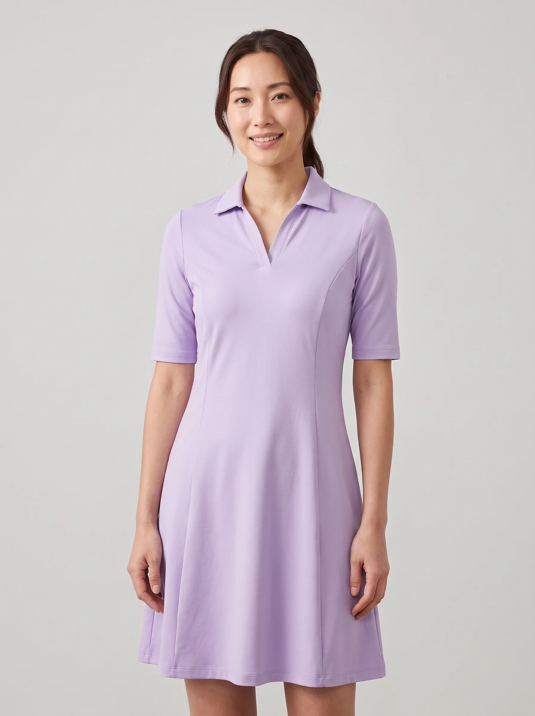 Lavender Half Sleeve Golf Dress, women golf dresses & skirts, front view