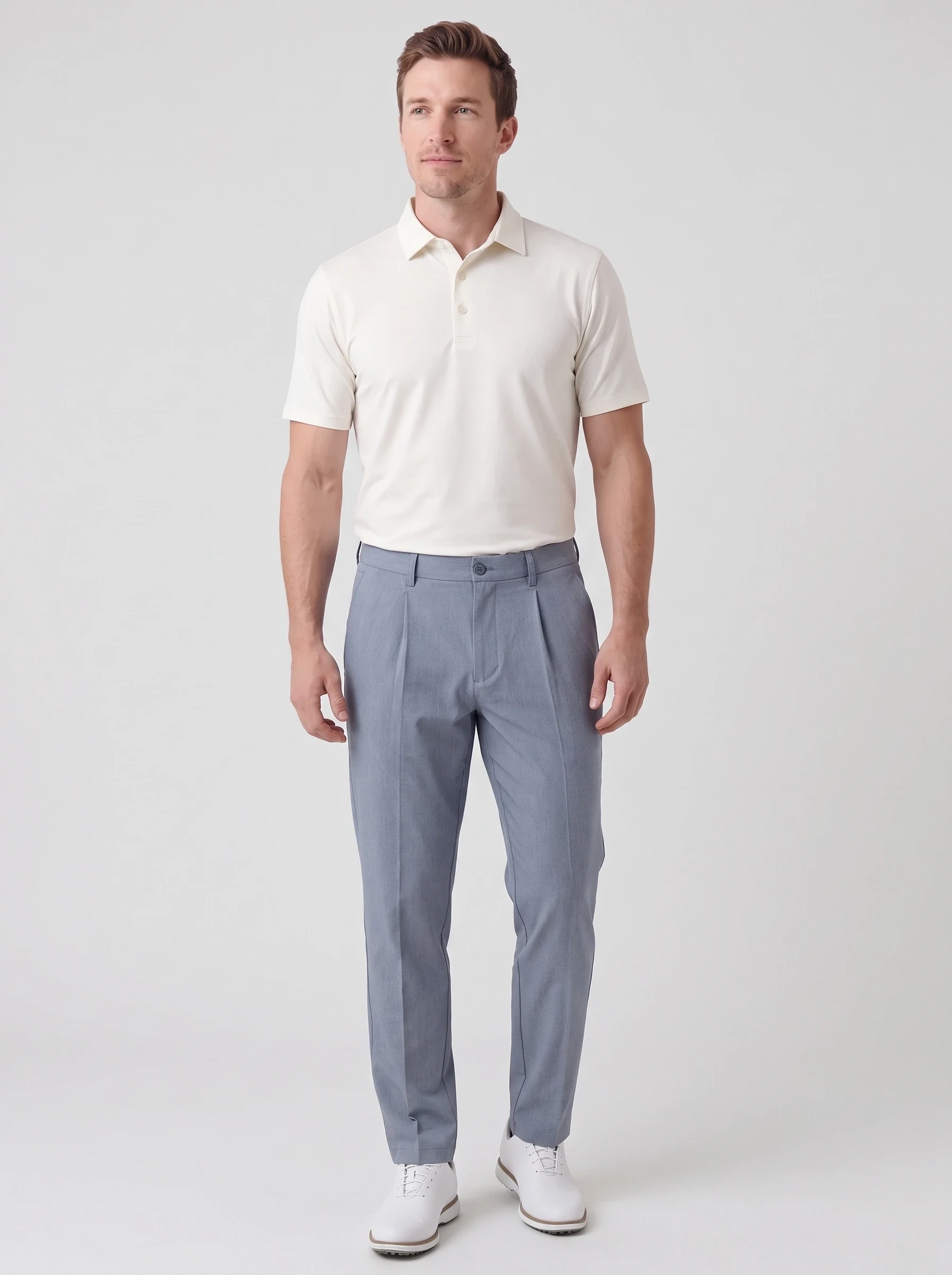 Blue Grey Double Pleat Trouser, men pants & trousers, front view