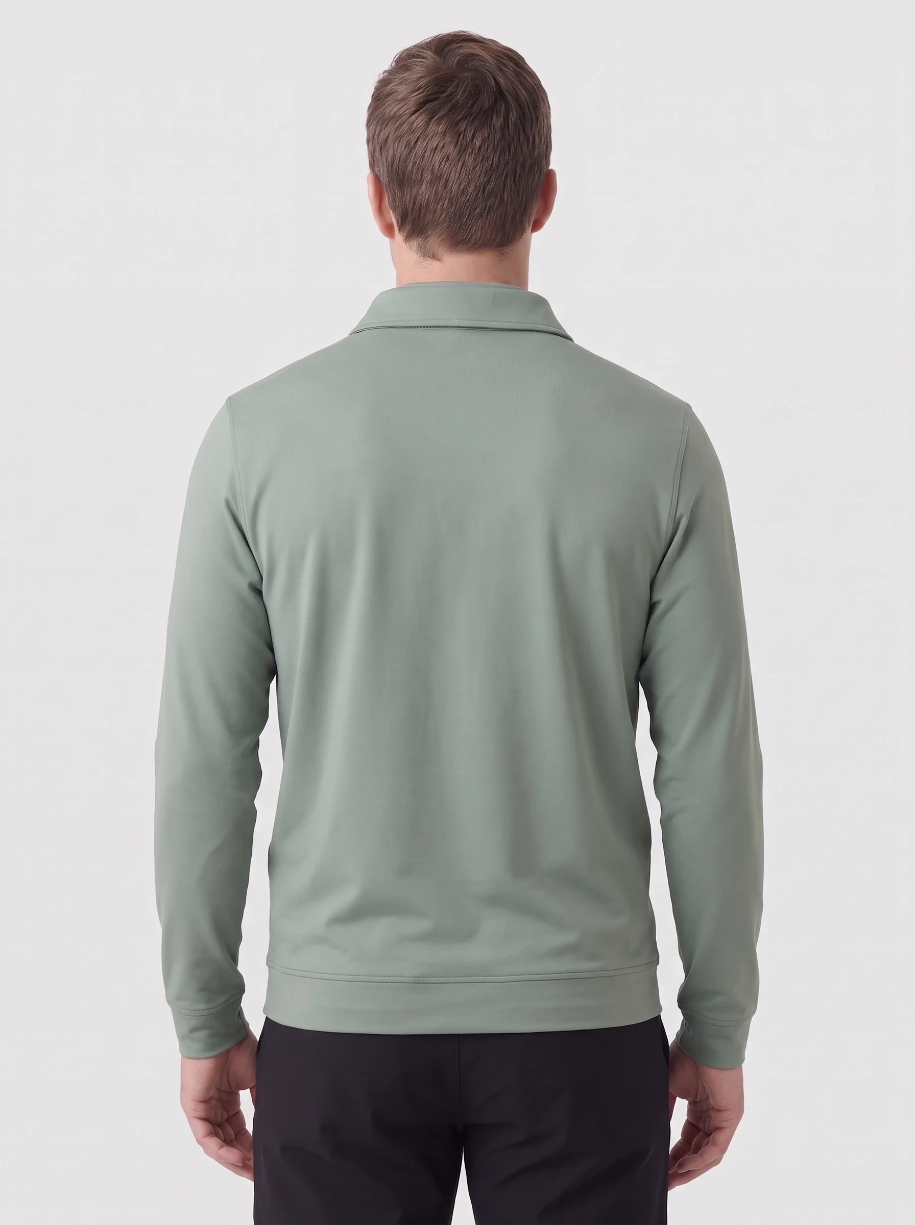 Sage Zip Neck Polo, men solid polos, back view