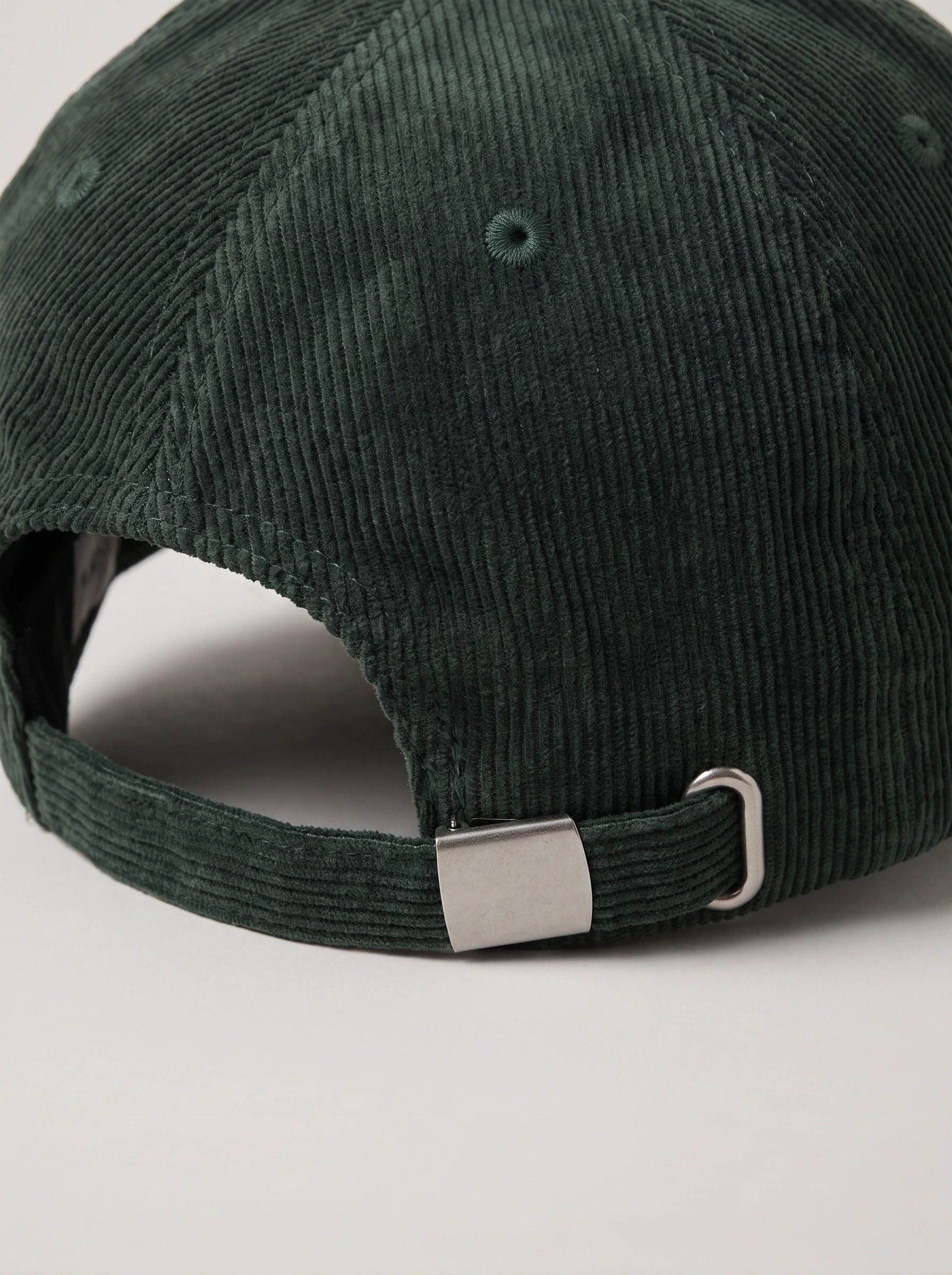 Forest Six Panel Cord Cap, unisex caps, Fine wale cord and metal buckle detail