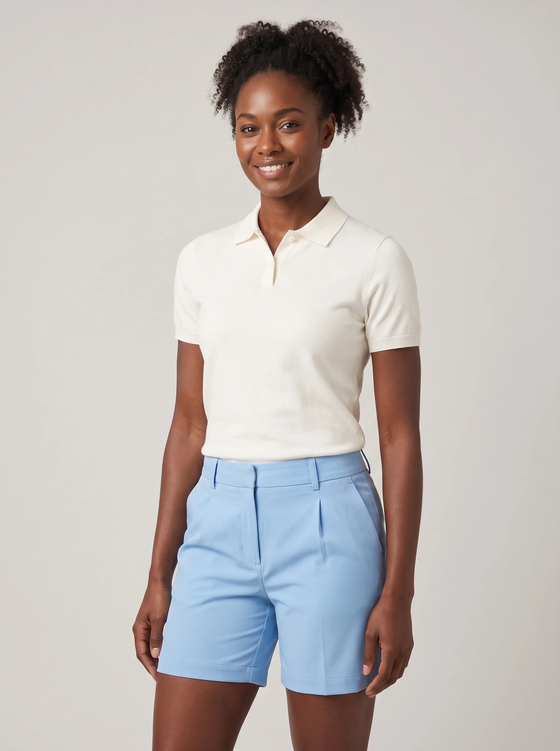 Sky Blue Pleat Front Golf Short, women shorts, front view