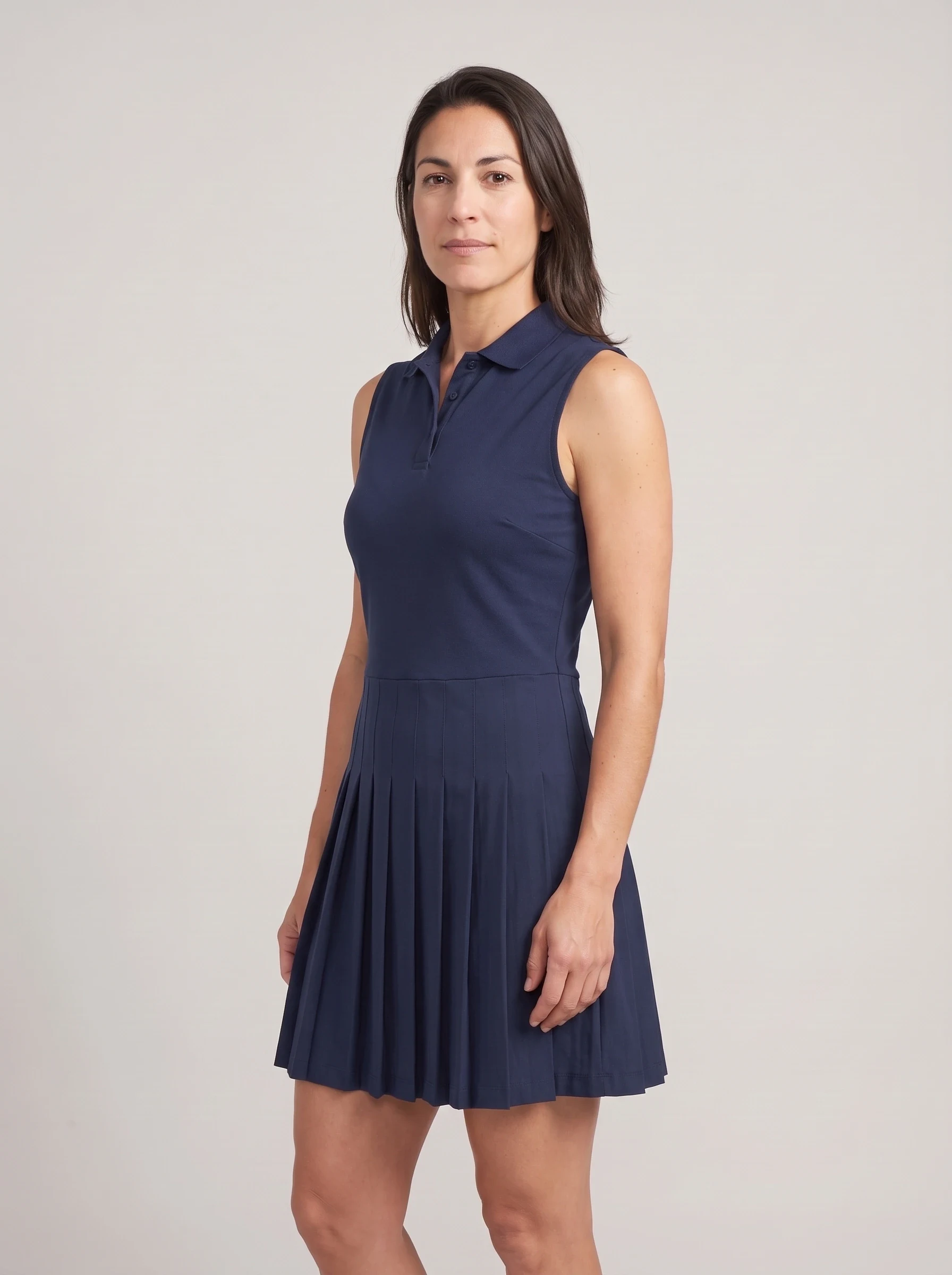 Navy Pleated Hem Golf Dress, women golf dresses, side view