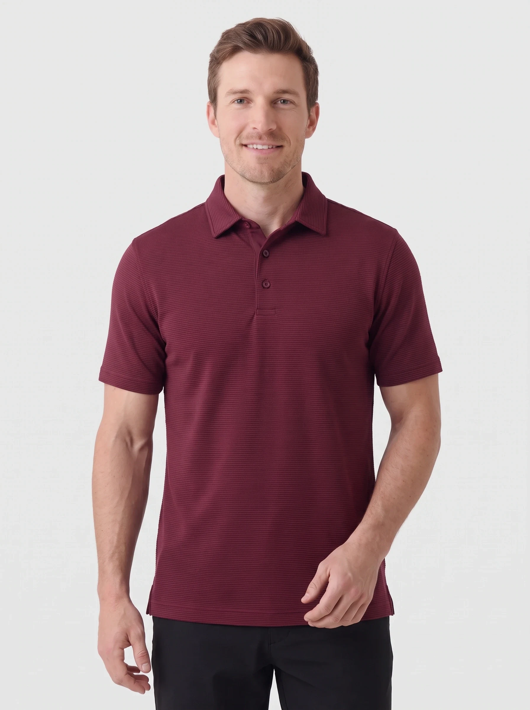 Burgundy Ottoman Stripe Polo, men solid polos, front view
