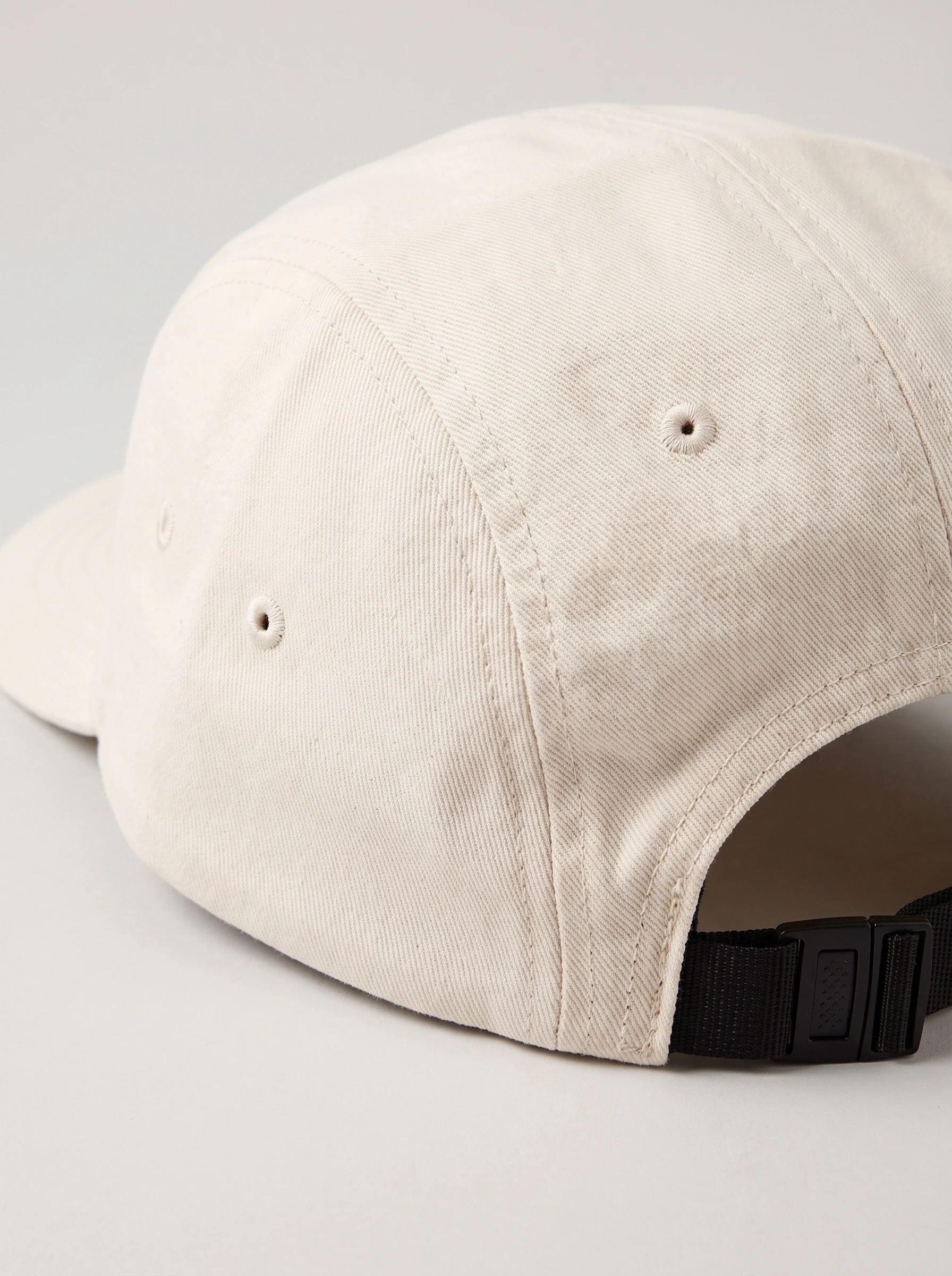 Ivory Five Panel Golf Cap, unisex caps, Five panel seam and rear webbing clip detail
