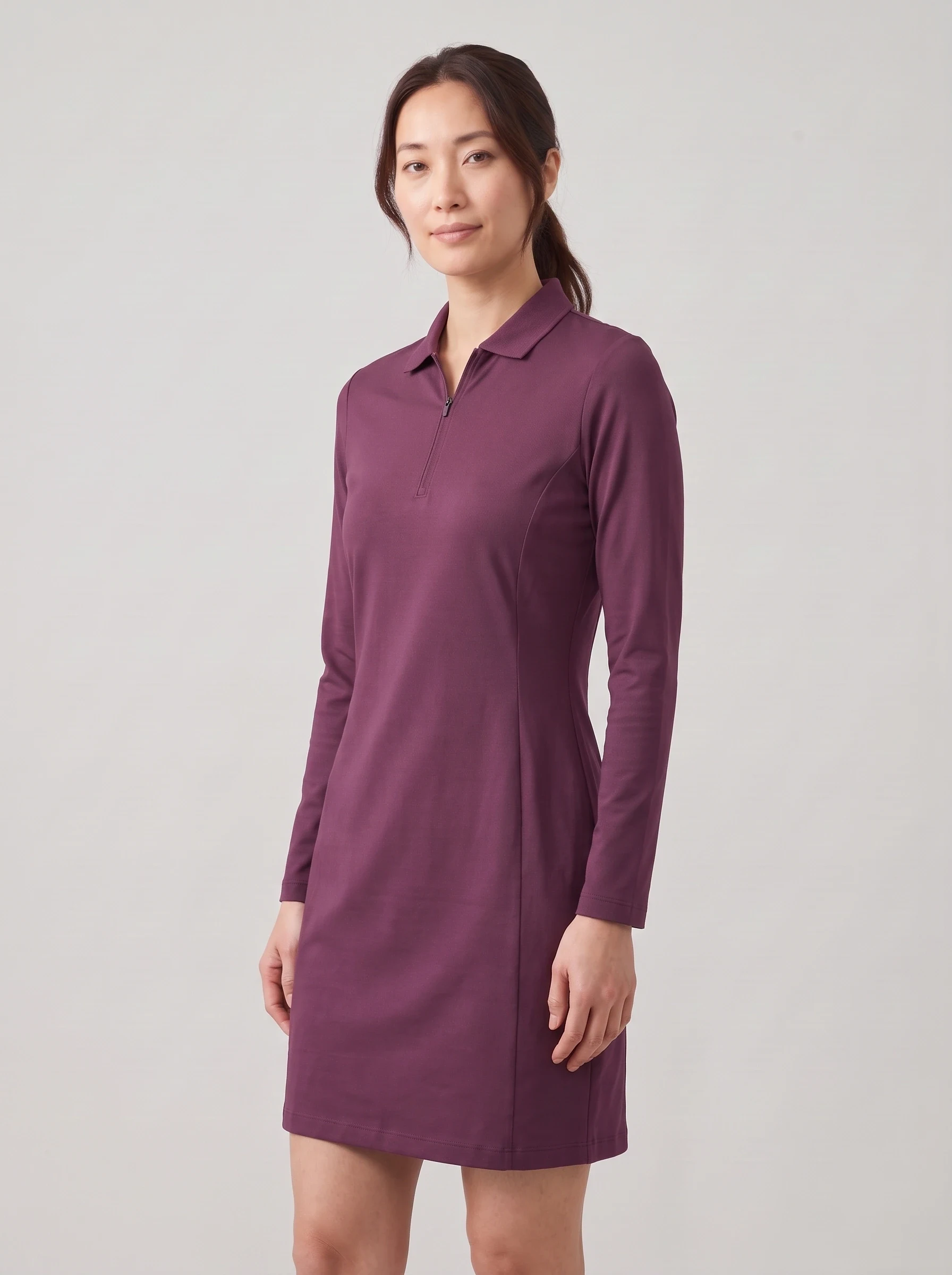 Plum Long Sleeve Golf Dress, women golf dresses, side view
