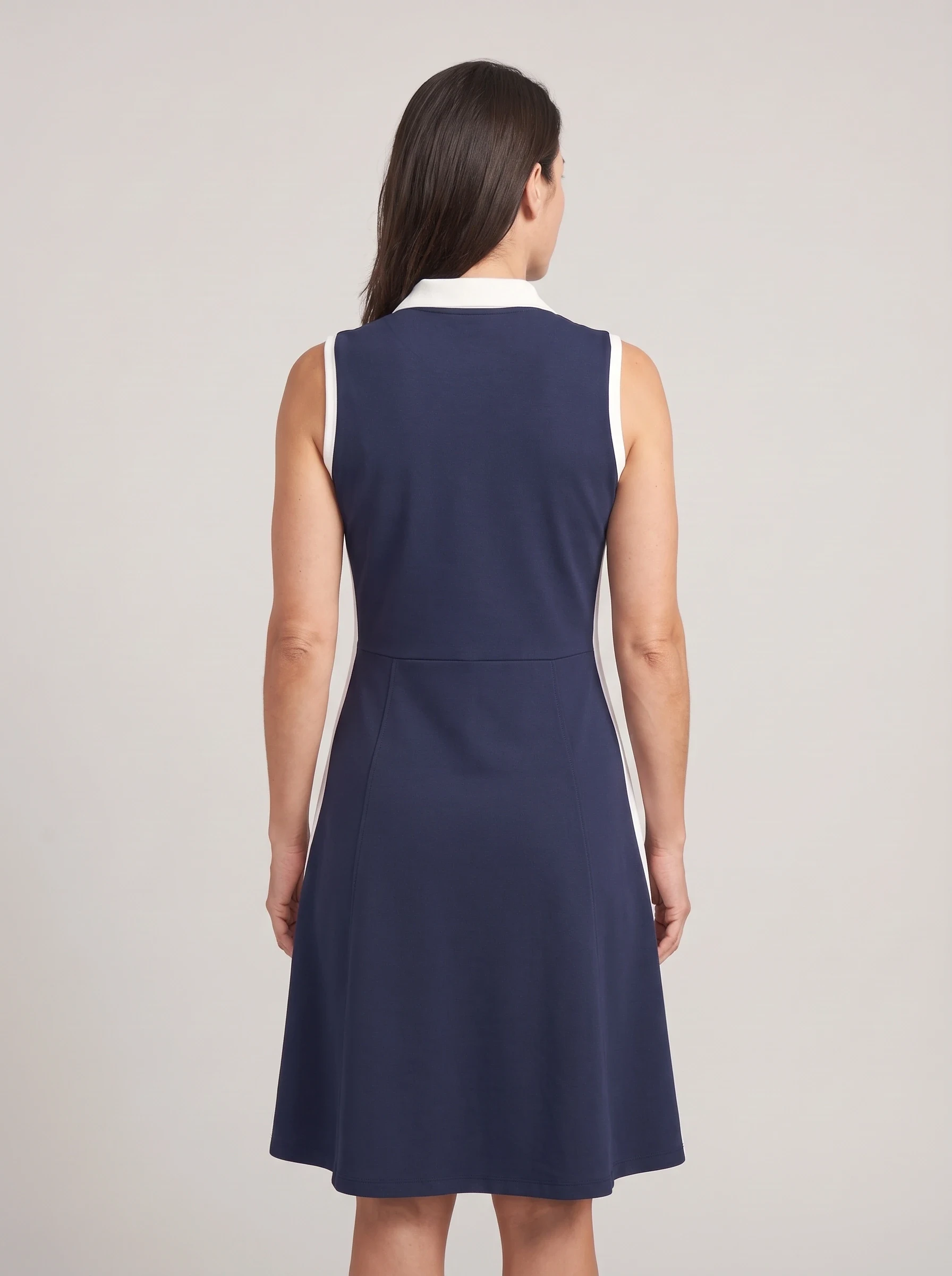 Navy Tennis Panel Golf Dress, women golf dresses & skirts, back view