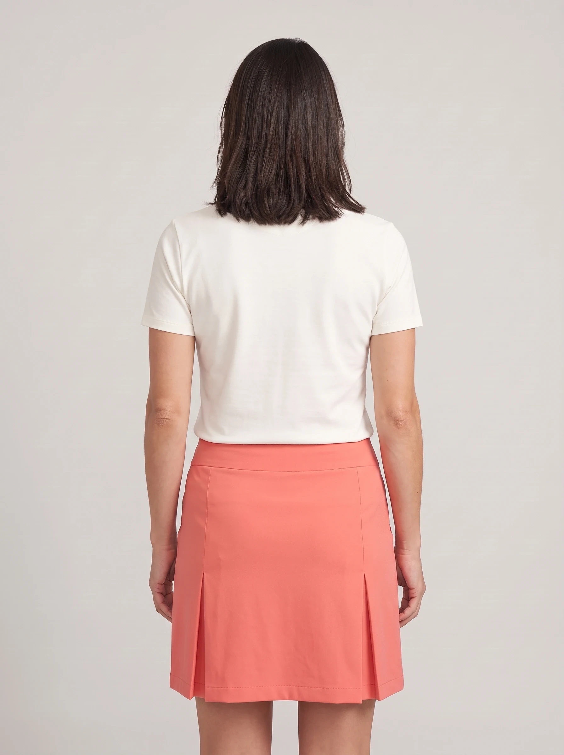 Coral Inverted Pleat Golf Skort, women golf dresses & skirts, back view