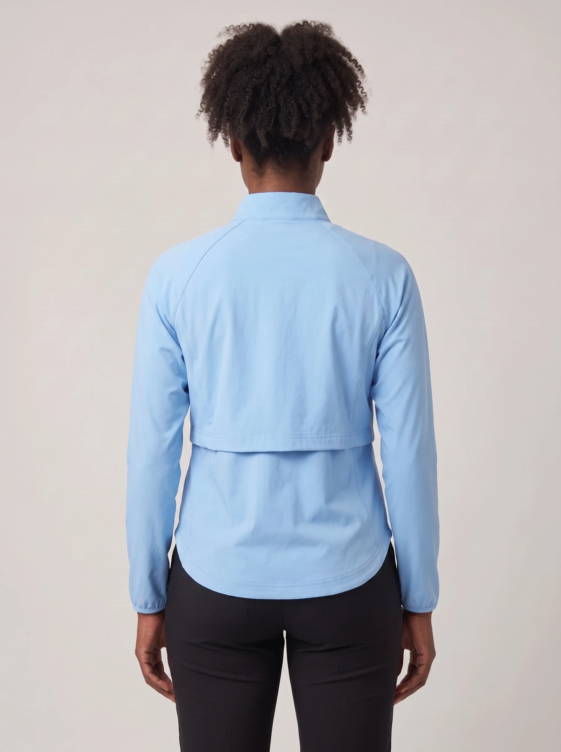 Sky Blue Cape Back Golf Shell, women outerwear, back view