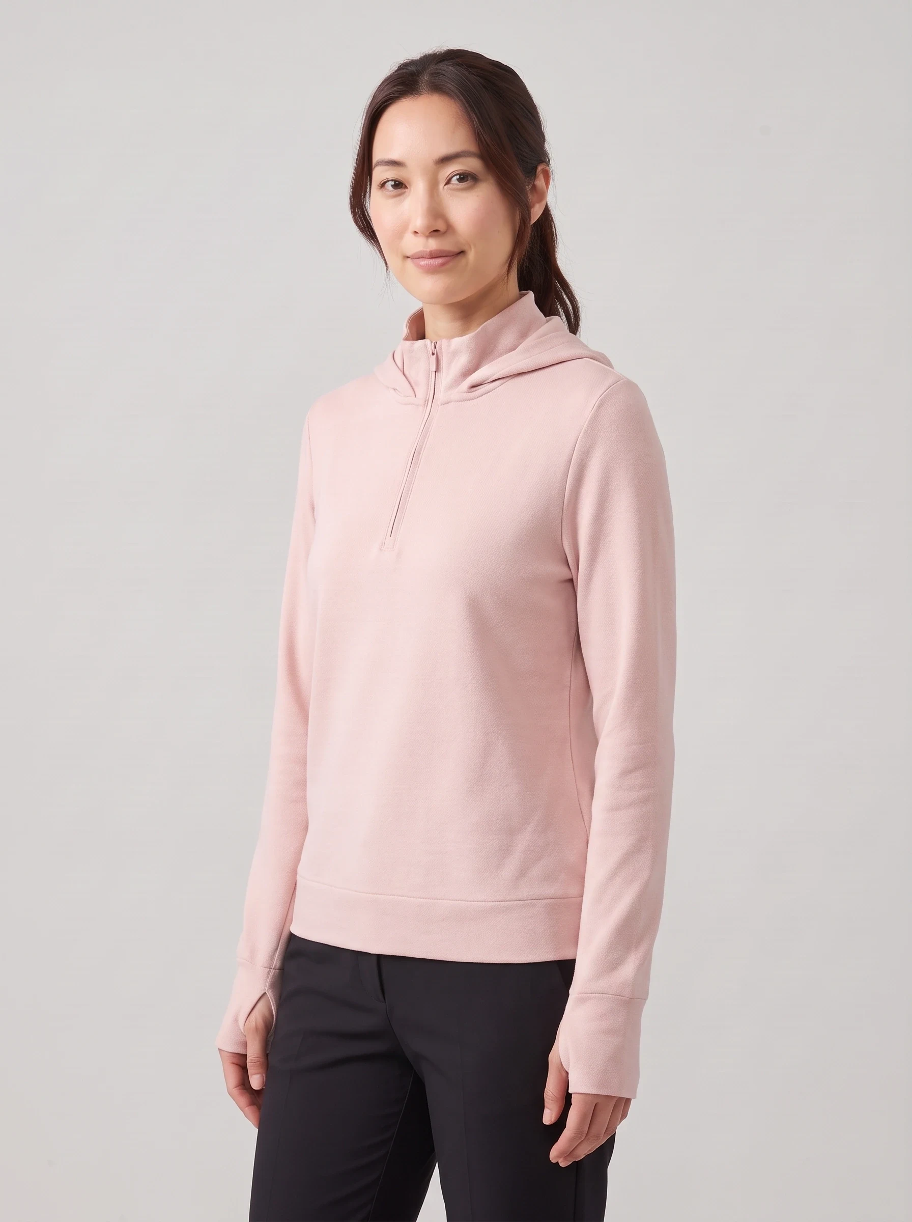 Blush Half Zip Hoodie, women hoodies, side view