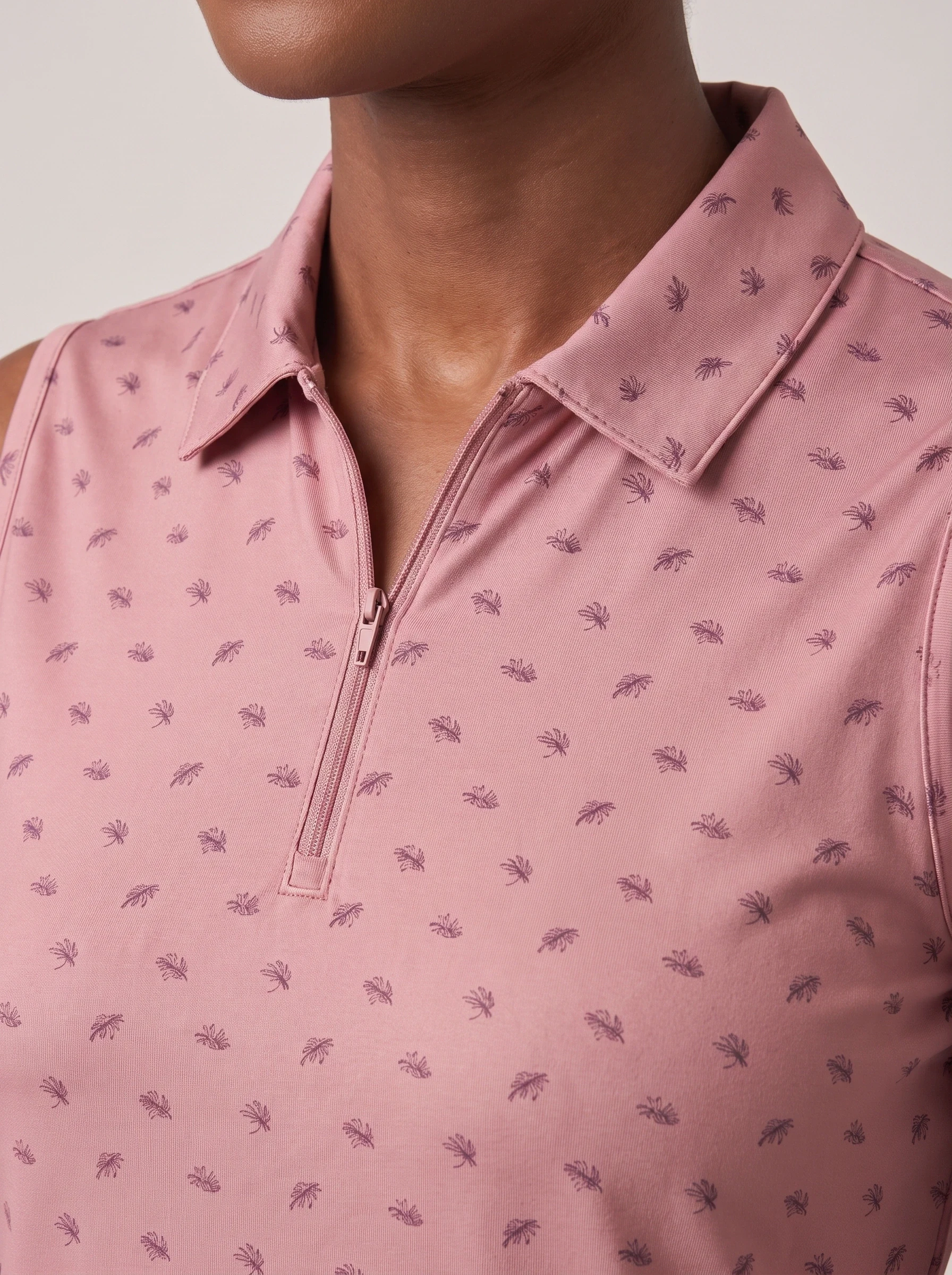 Rose Micro Palm Polo, women printed polos, Micro palm repeat and collar detail