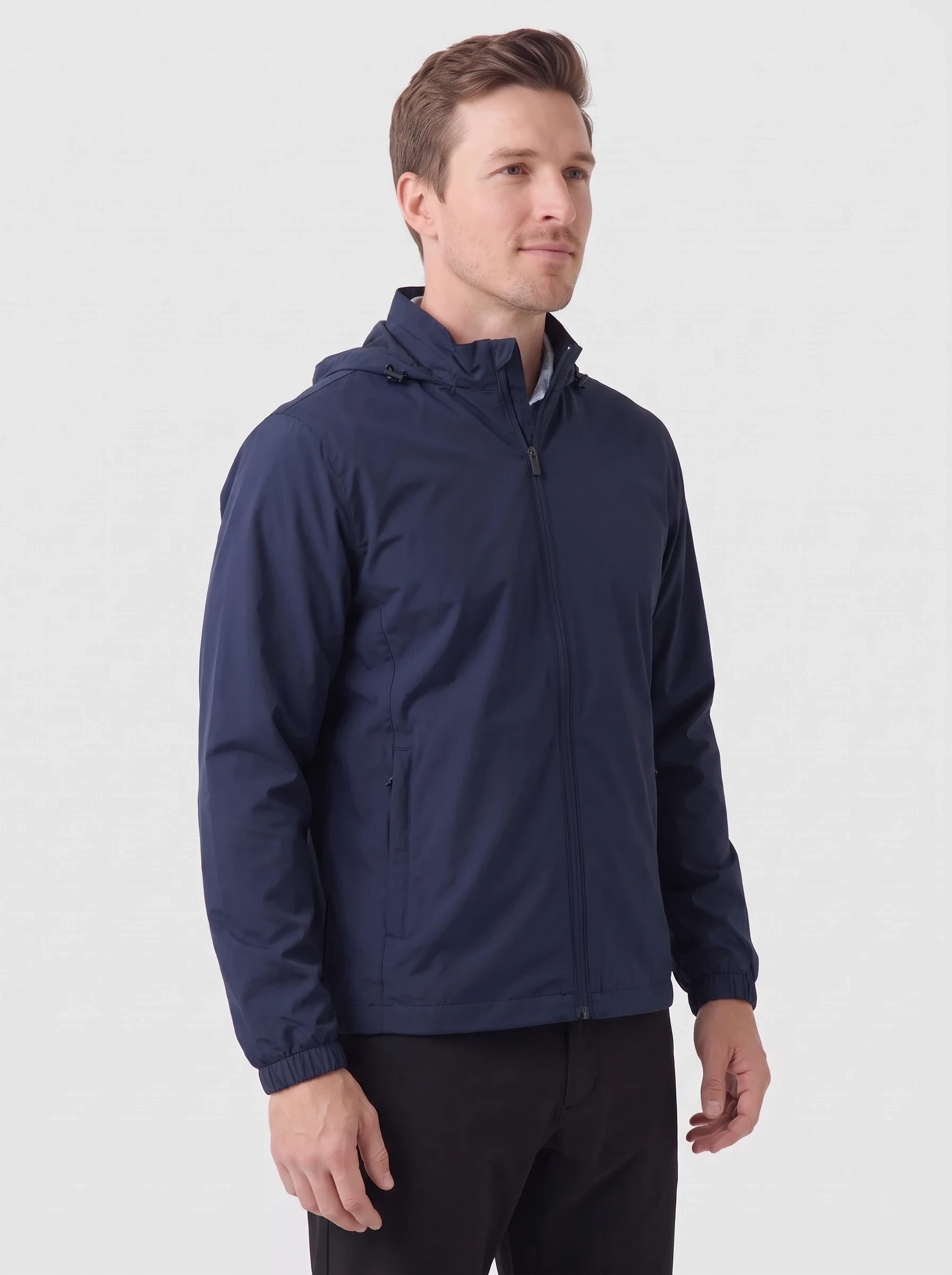Navy Packable Golf Wind Jacket, men outerwear, side view