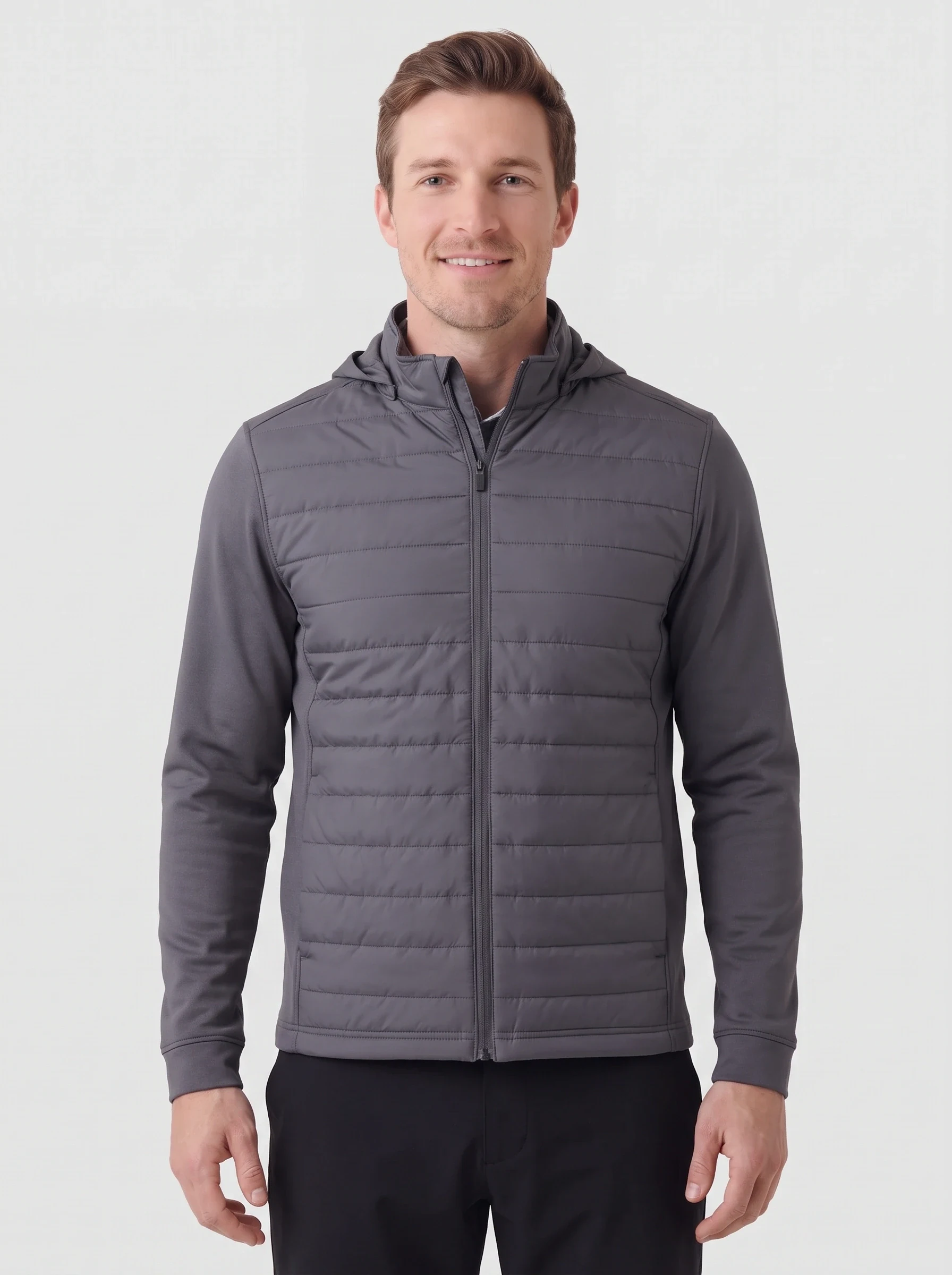 Charcoal Quilted Hybrid Jacket, men outerwear, front view