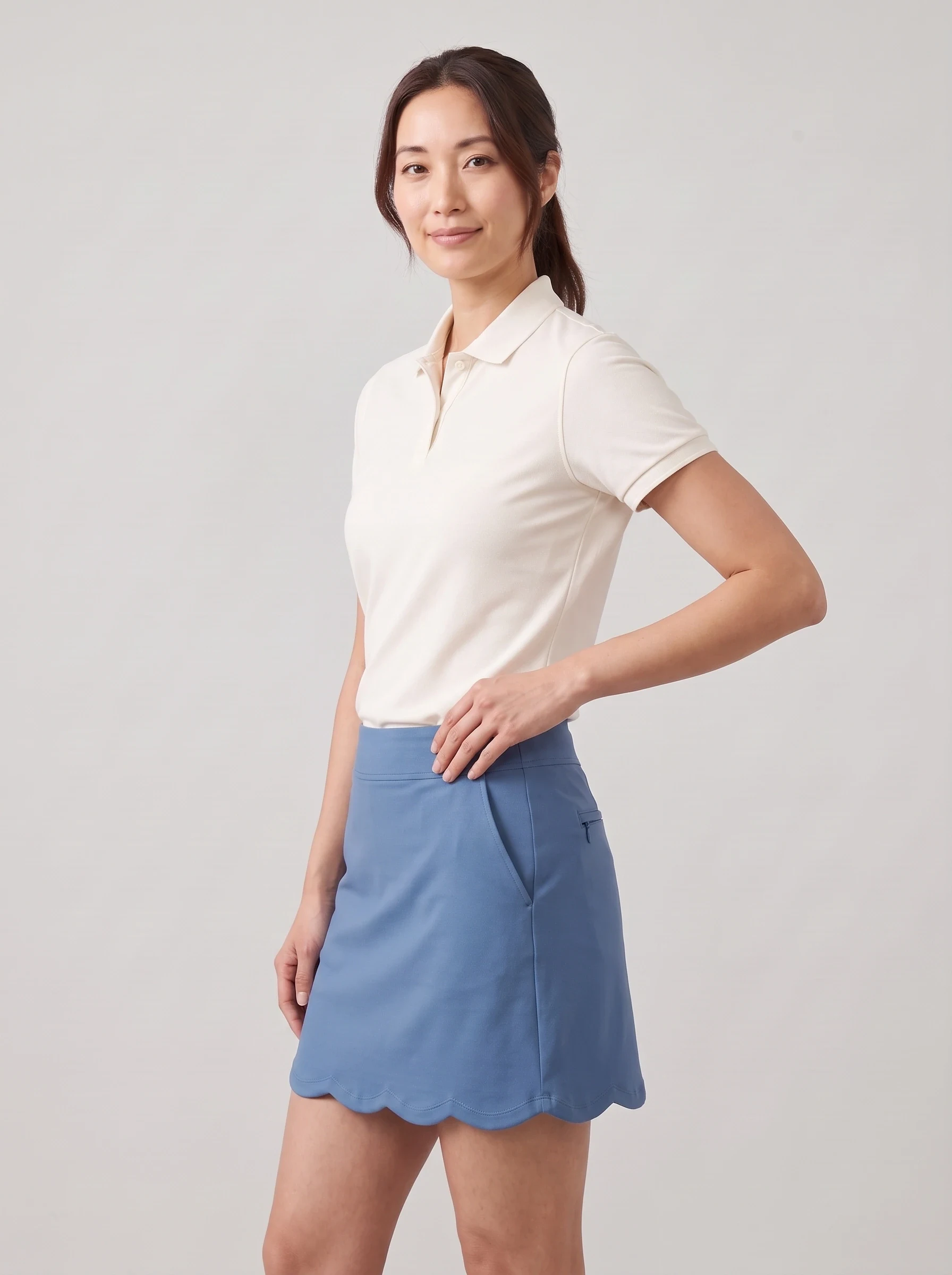 Blue Scallop Hem Golf Skort, women golf dresses & skirts, side view