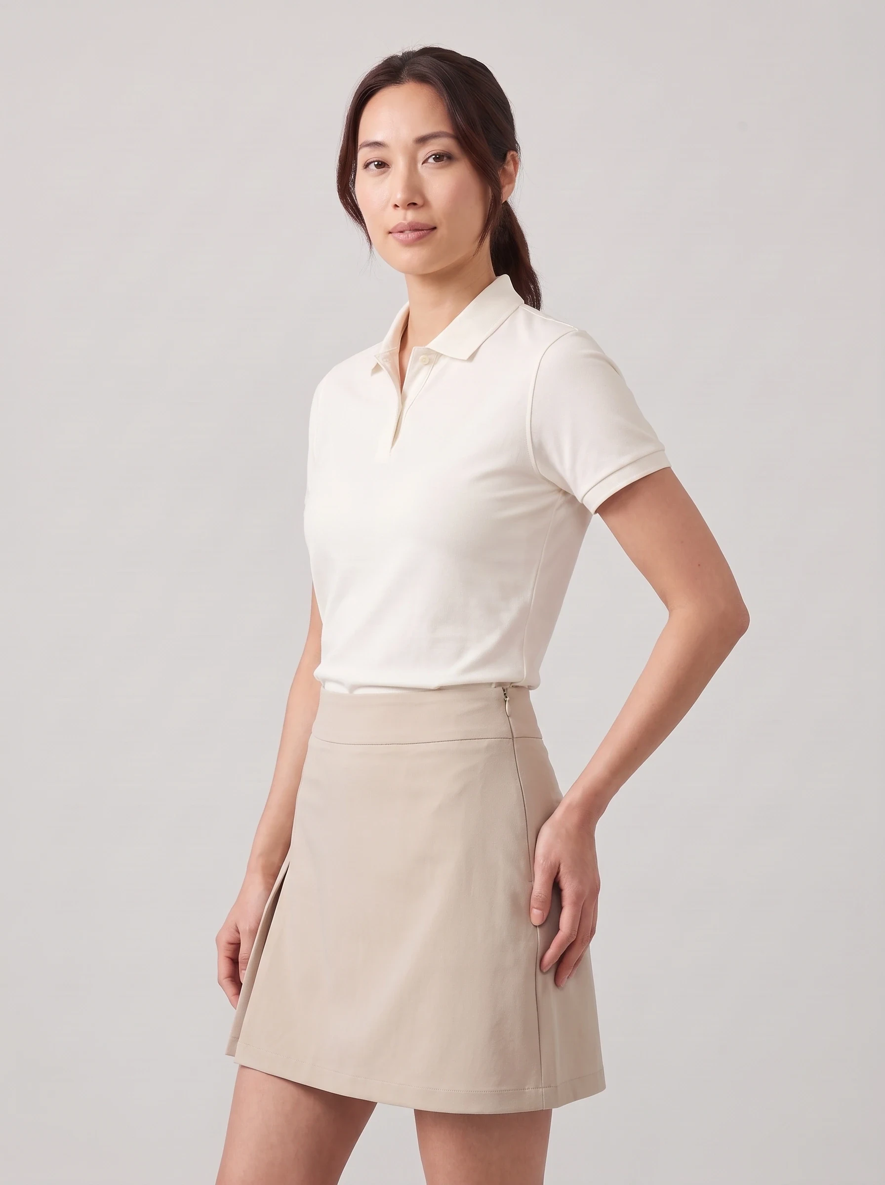 Sand Asymmetric Pleat Golf Skort, women golf dresses & skirts, side view