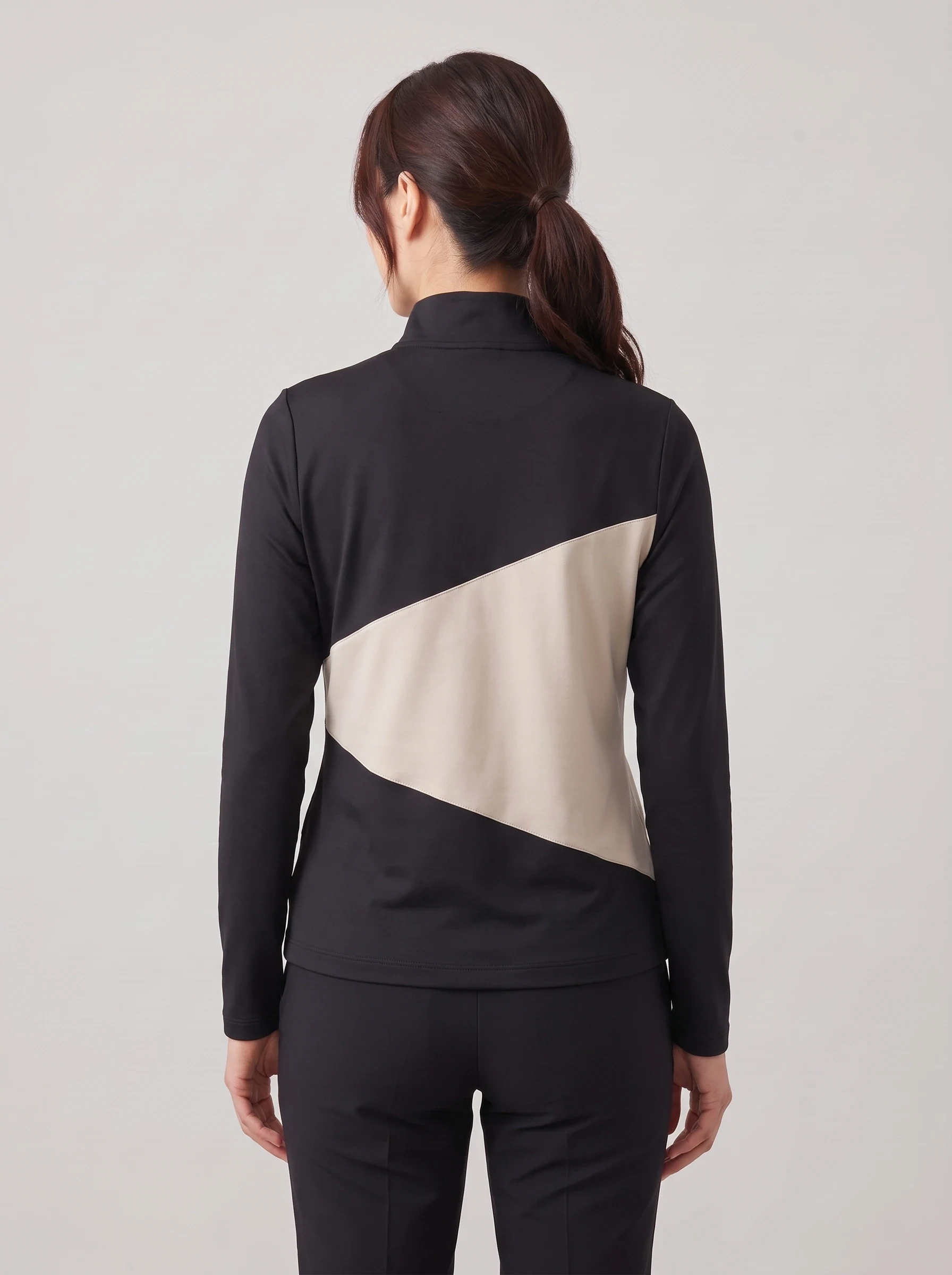 Black Cross Panel Quarter Zip, women zip tops & midlayers, back view