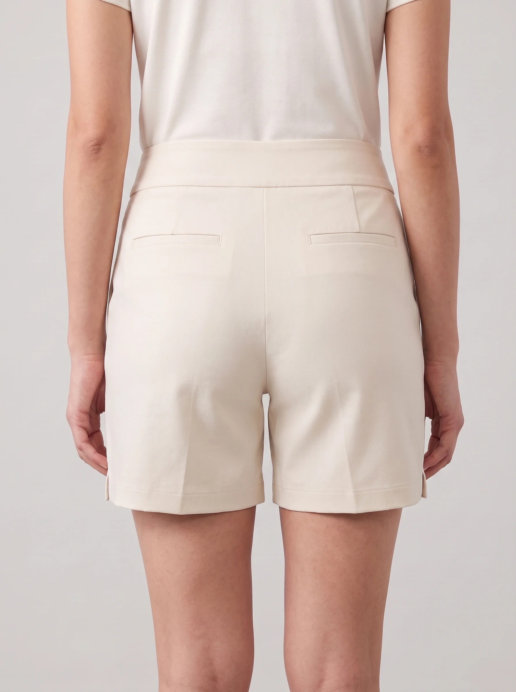 Cream Double Button Golf Short, women shorts, back view