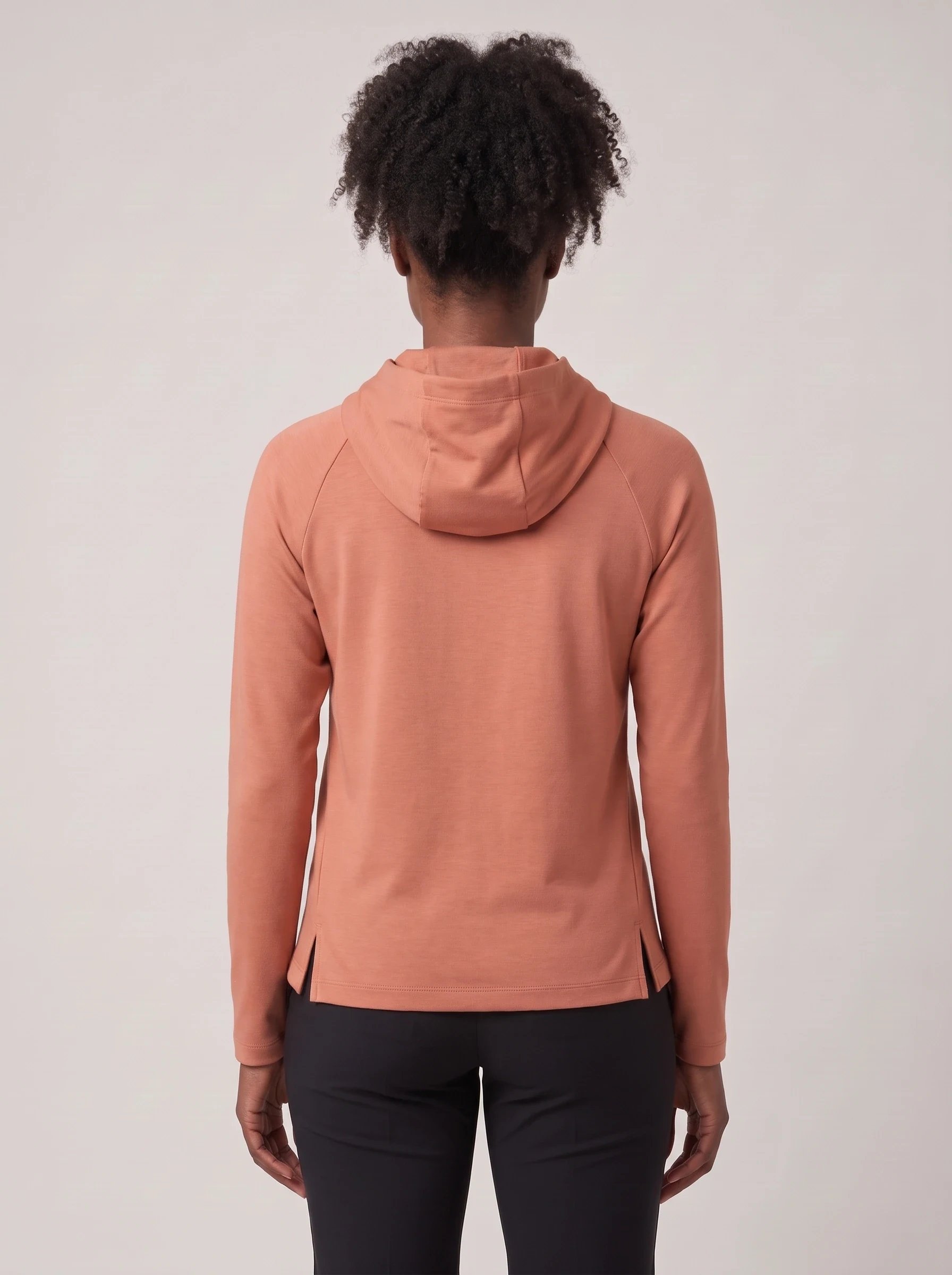 Terracotta Cowl Hood Pullover, women hoodies, back view