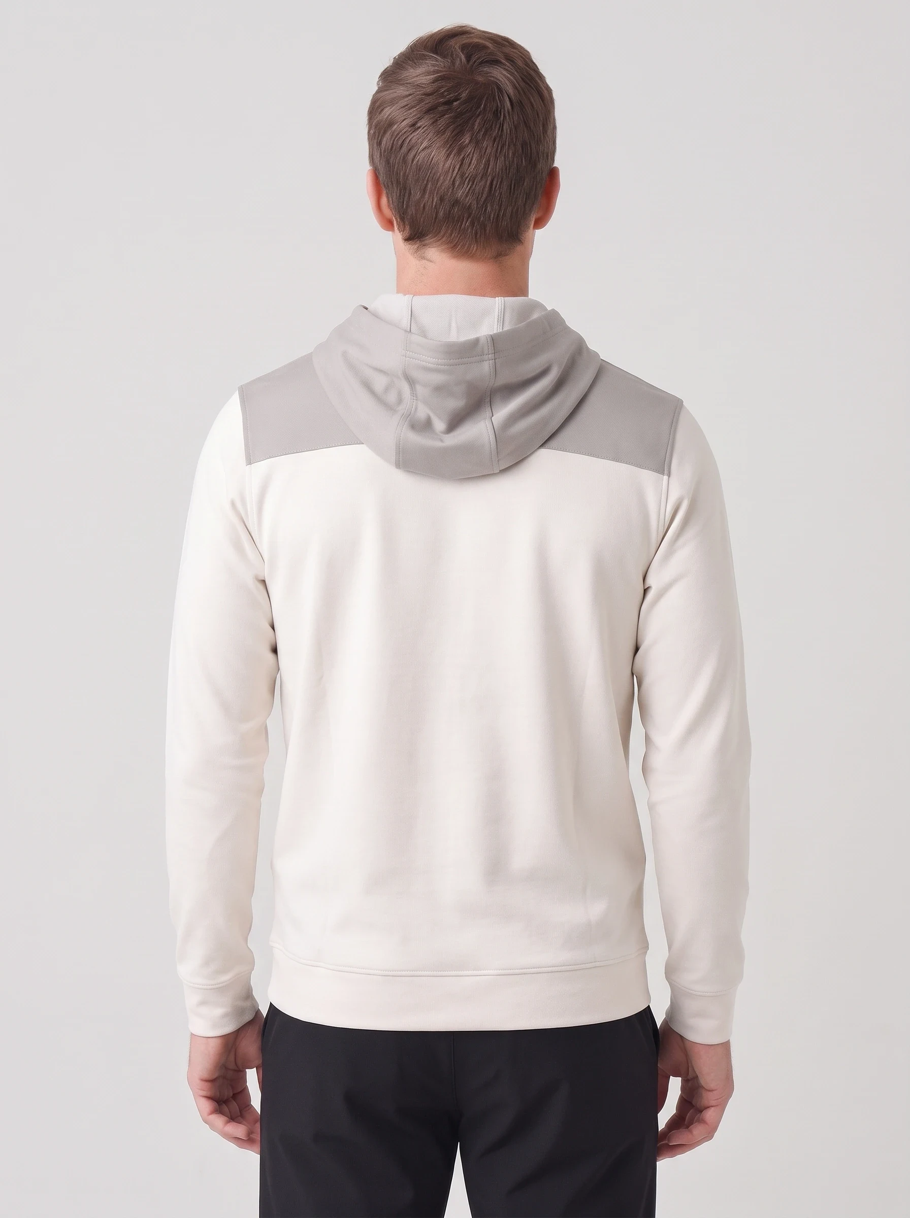 Ivory Shoulder Block Hoodie, men hoodies, back view