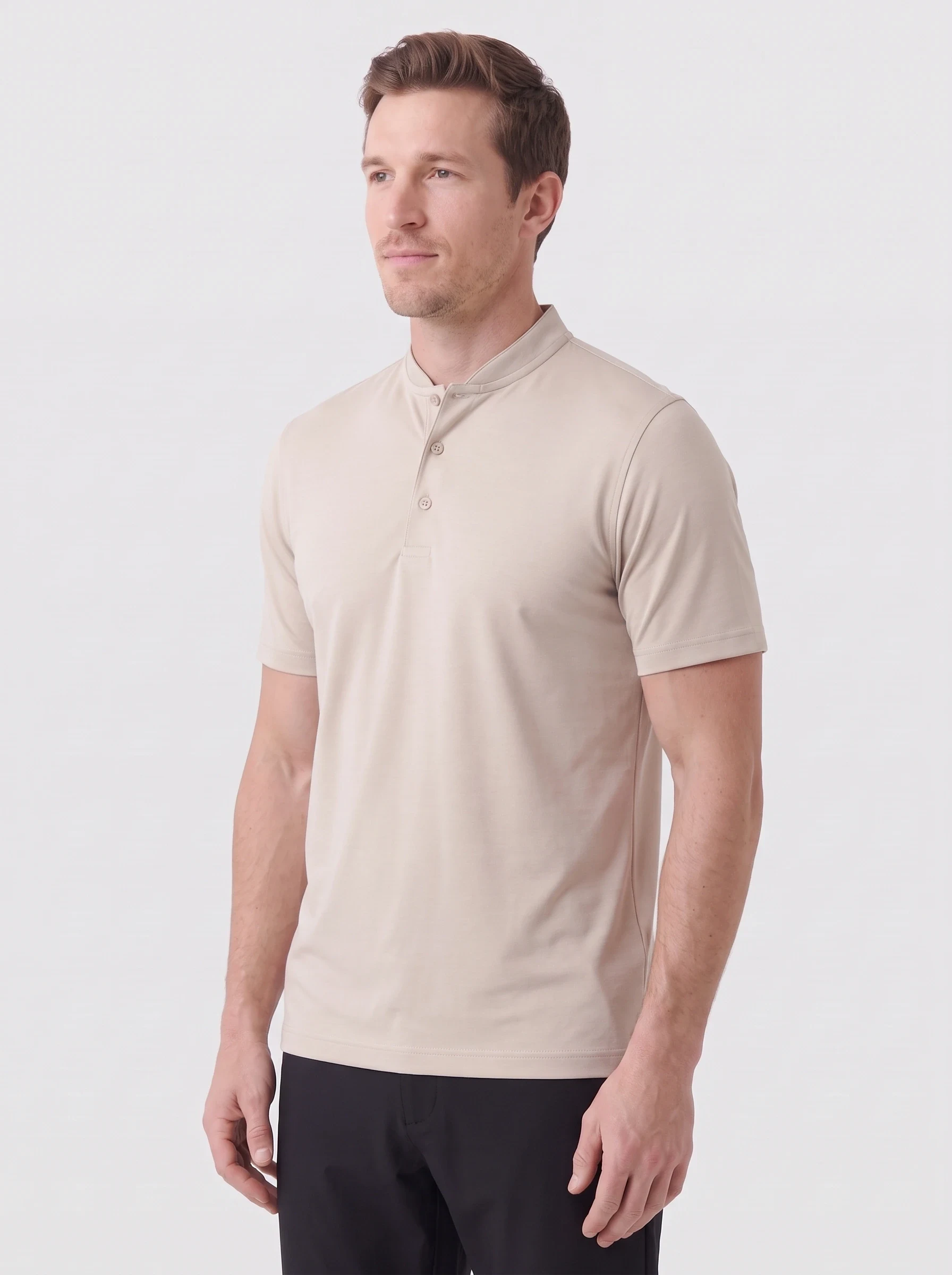 Sand Band Collar Polo, men solid polos, side view