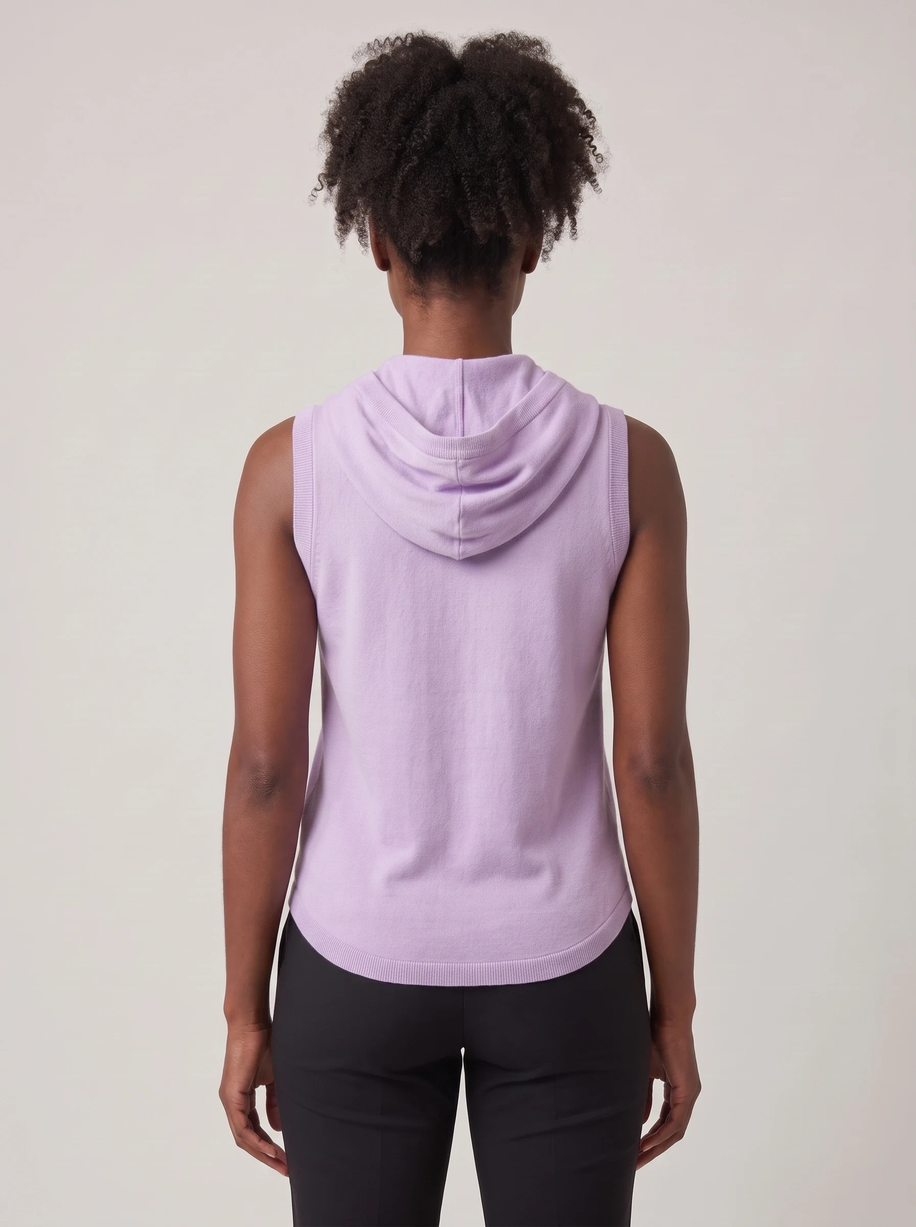 Lavender Sleeveless Hooded Vest, women hoodies, back view