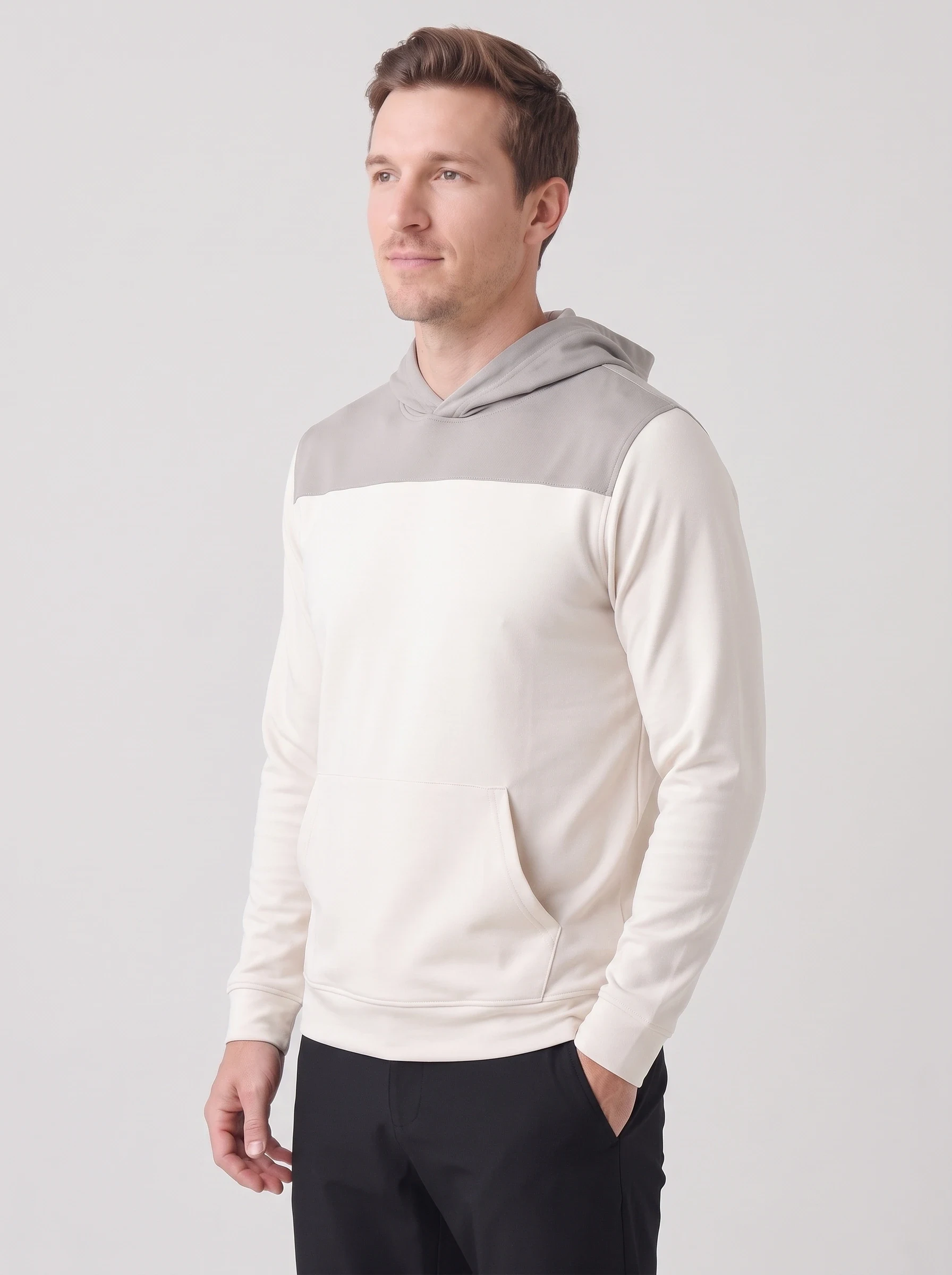 Ivory Shoulder Block Hoodie, men hoodies, side view