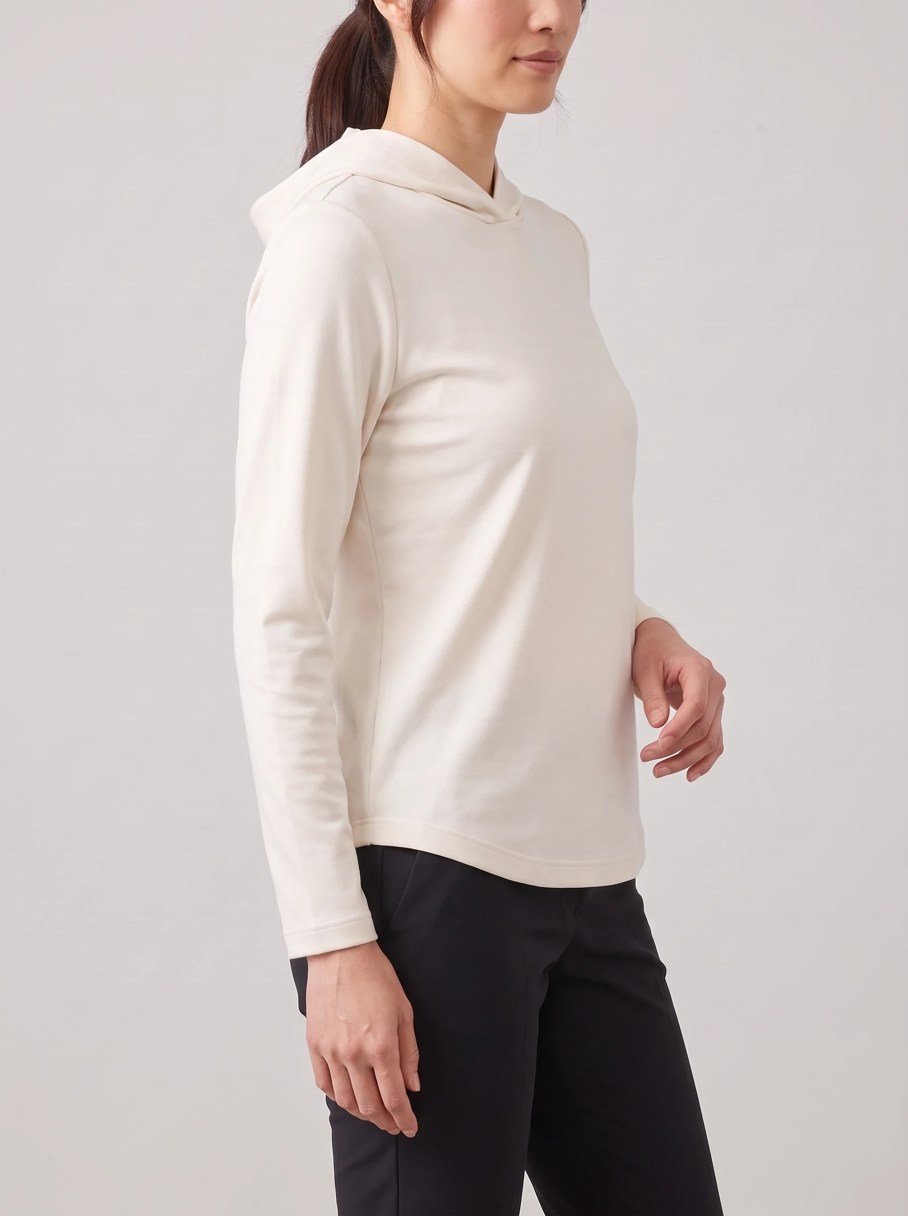 Cream Split Back Hoodie, women hoodies, side view