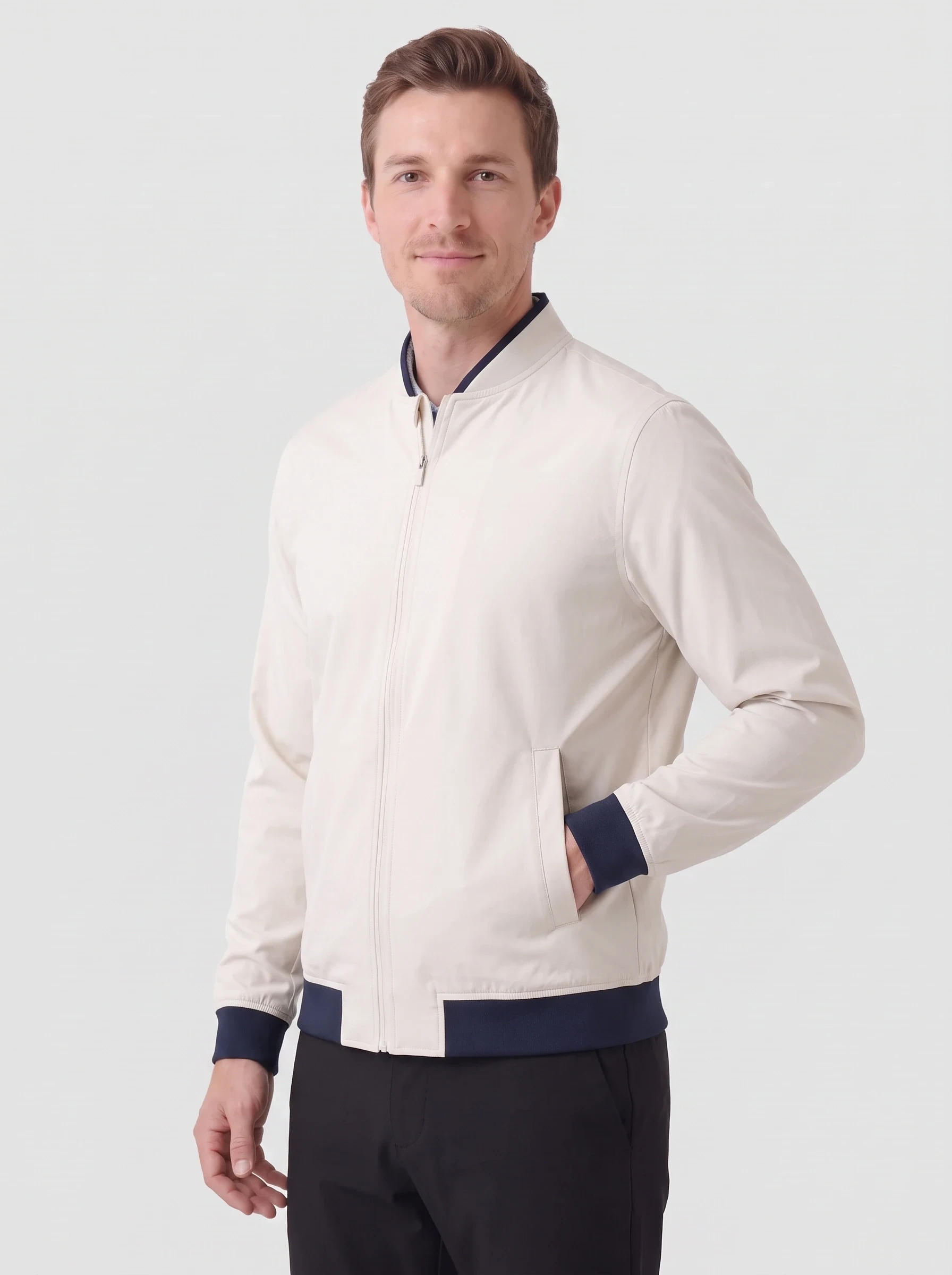 Ivory Bomber Golf Jacket, men outerwear, side view